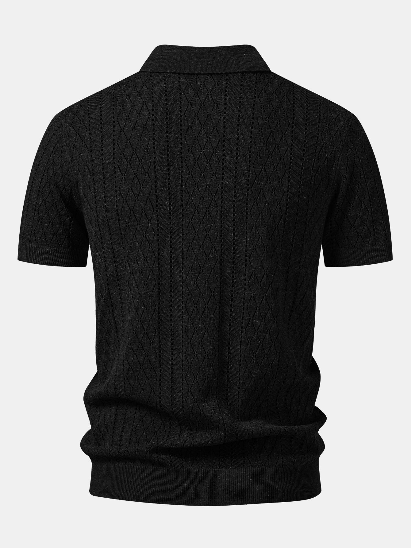 Open Knit Polo with Geometric Design