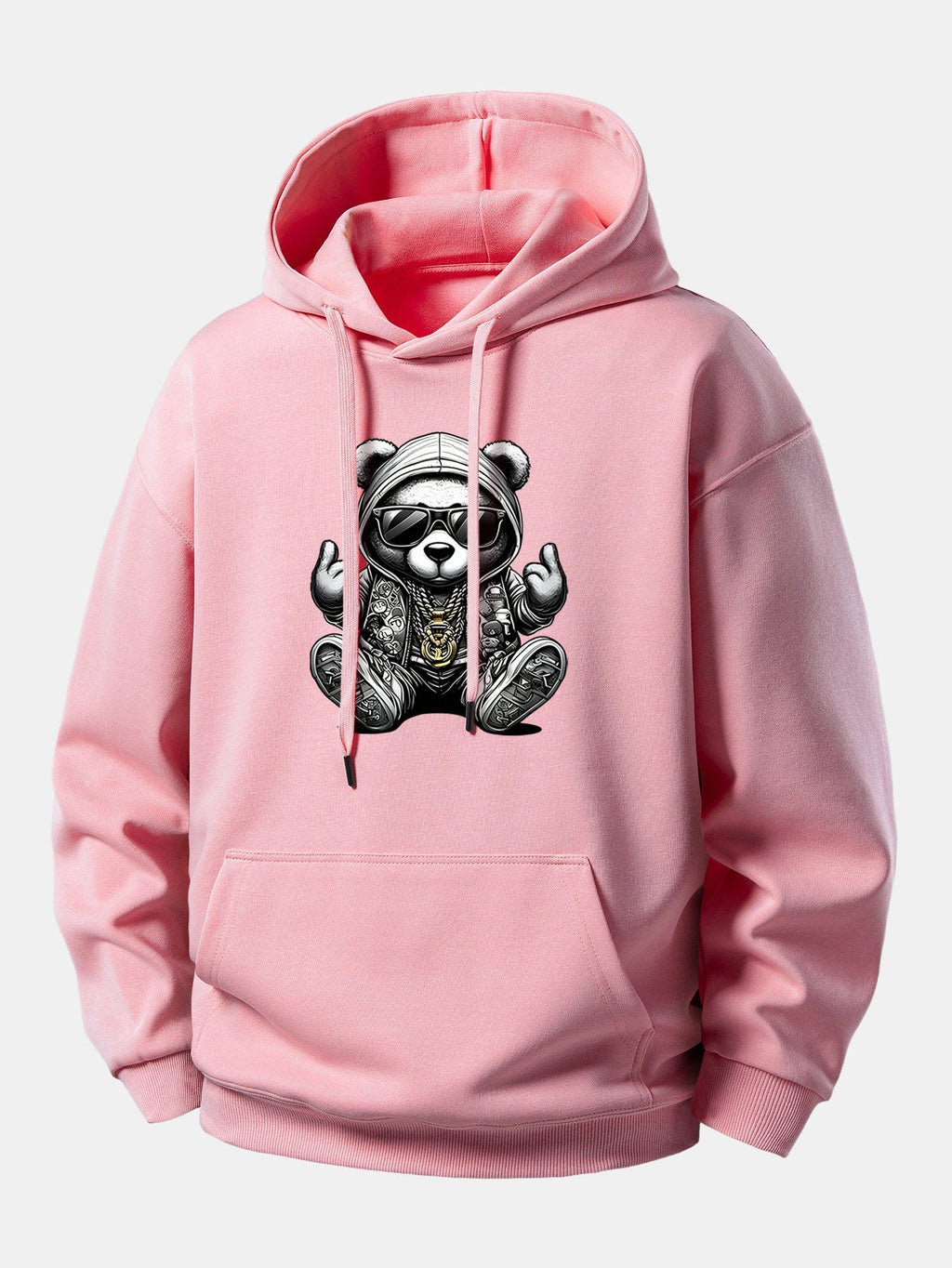Relaxed Fit Hoodie with Hip Hop Bear Graphic