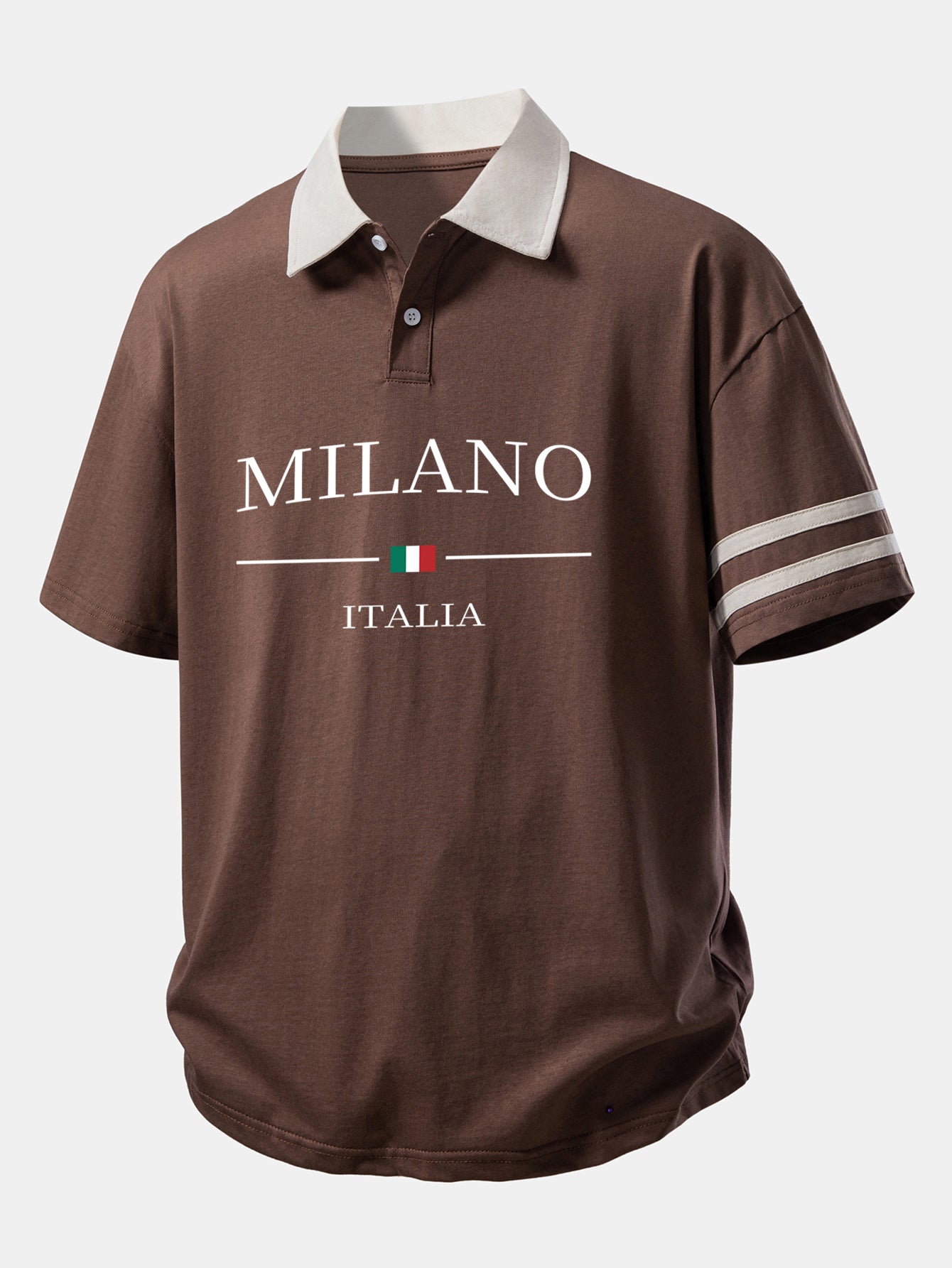 Relaxed Fit Milano Print Polo Shirt with Contrast Collar