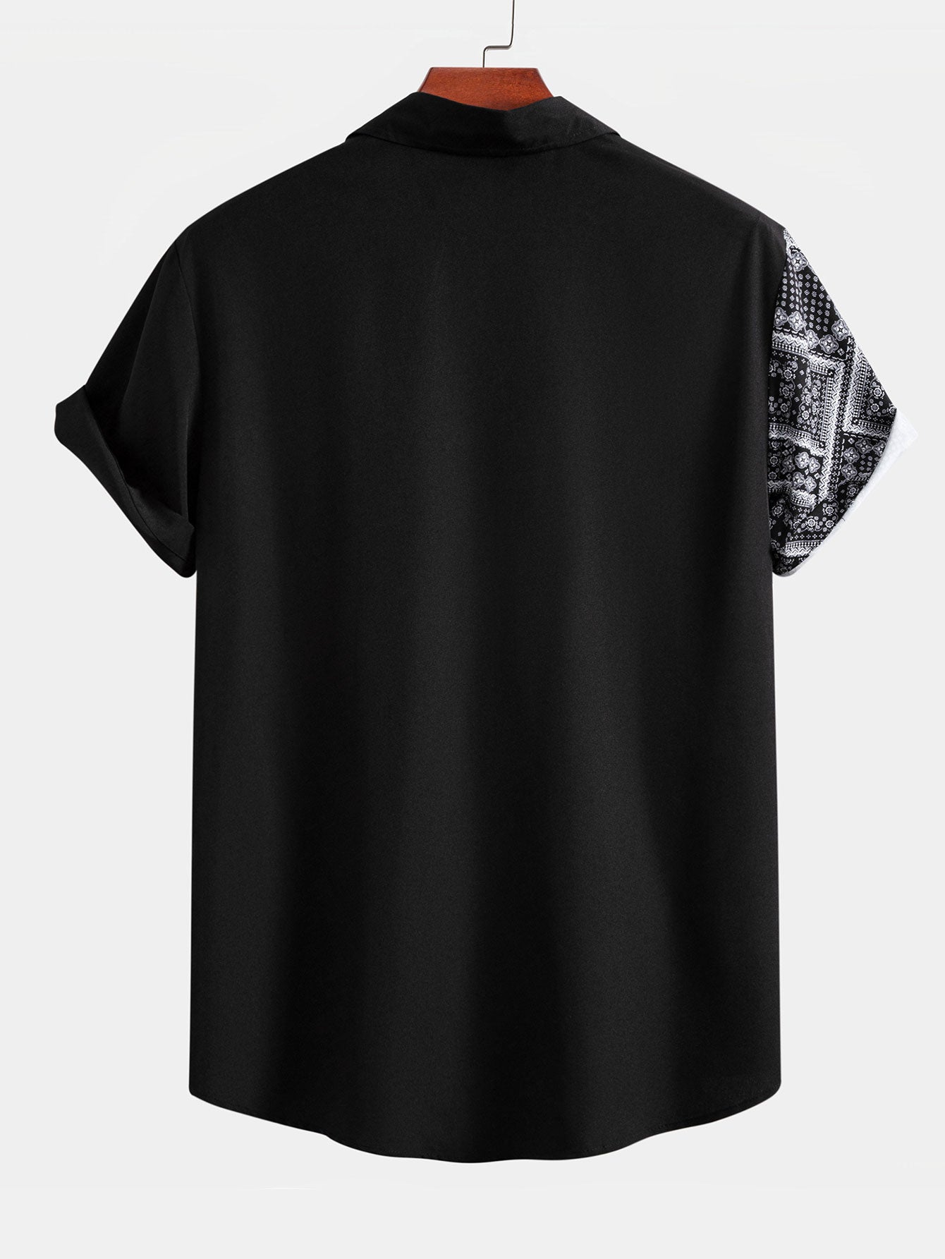 Button-Up Shirt with Paisley Print Patchwork Design