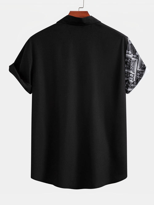Button-Up Shirt with Paisley Print Patchwork Design