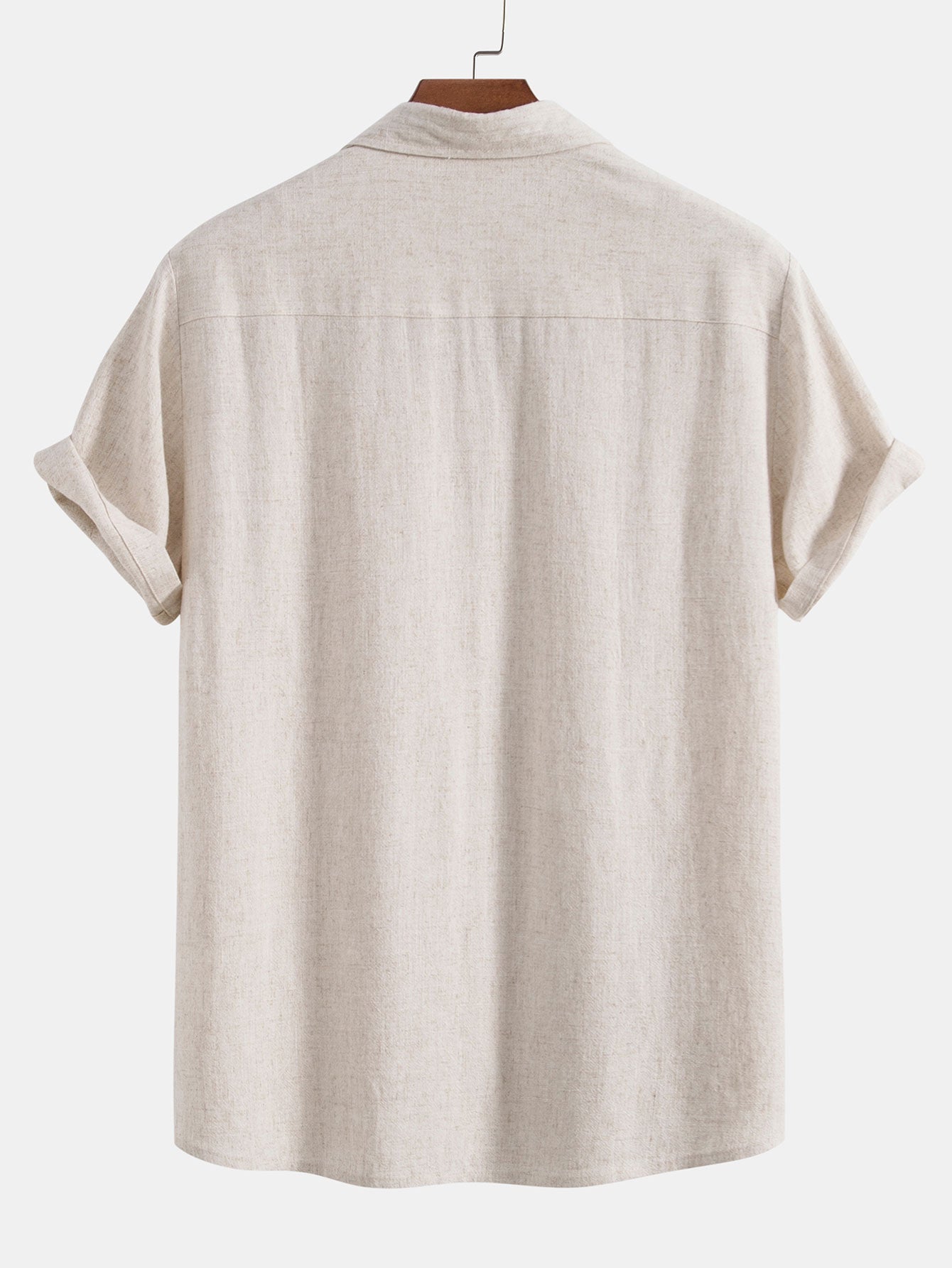 Linen-Rayon Blend Button-Up Shirt with Crinkle Textured 5" Drawstring Shorts