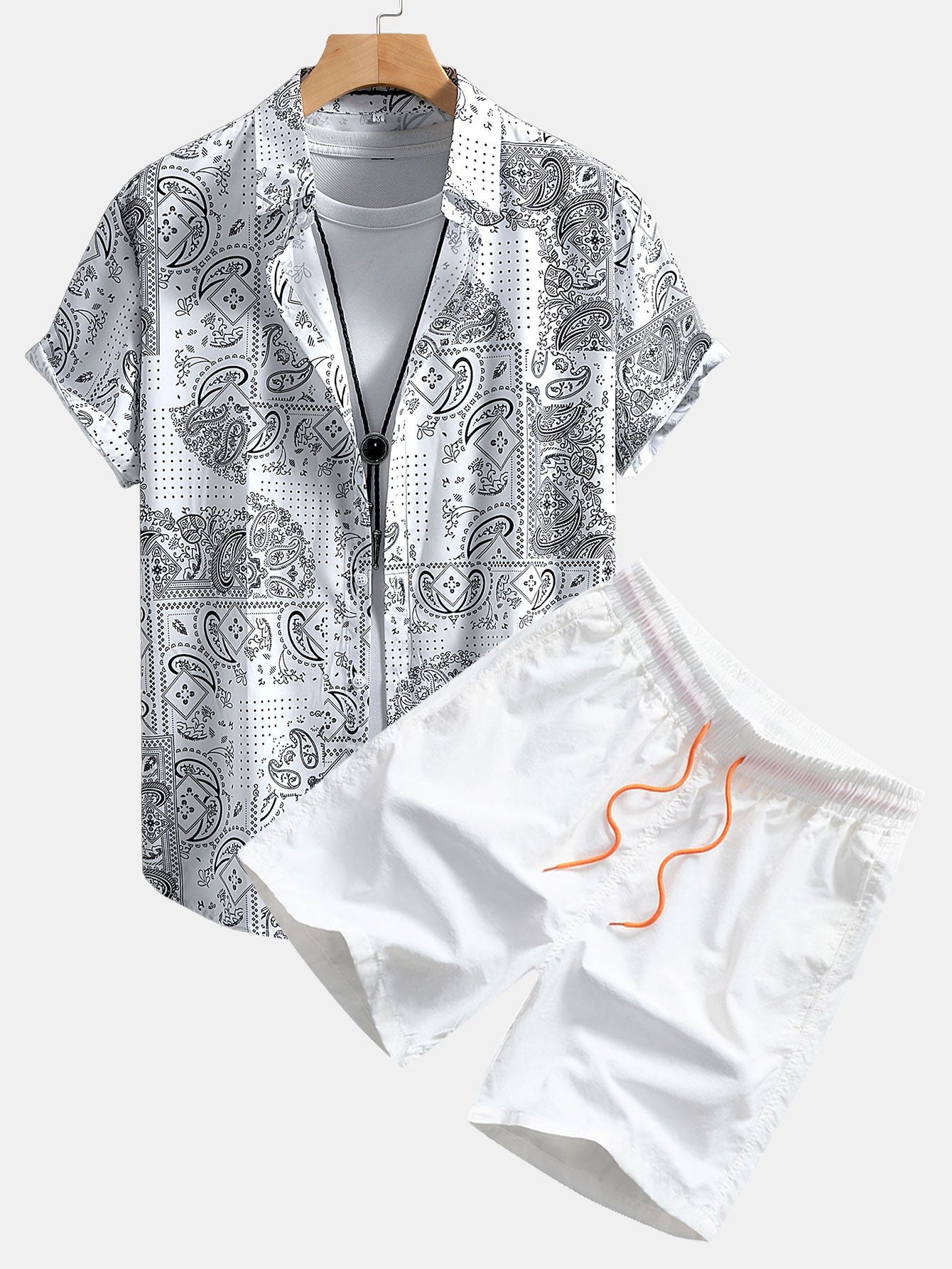 Paisley Print Button-Up Shirt with Matching Swim Shorts