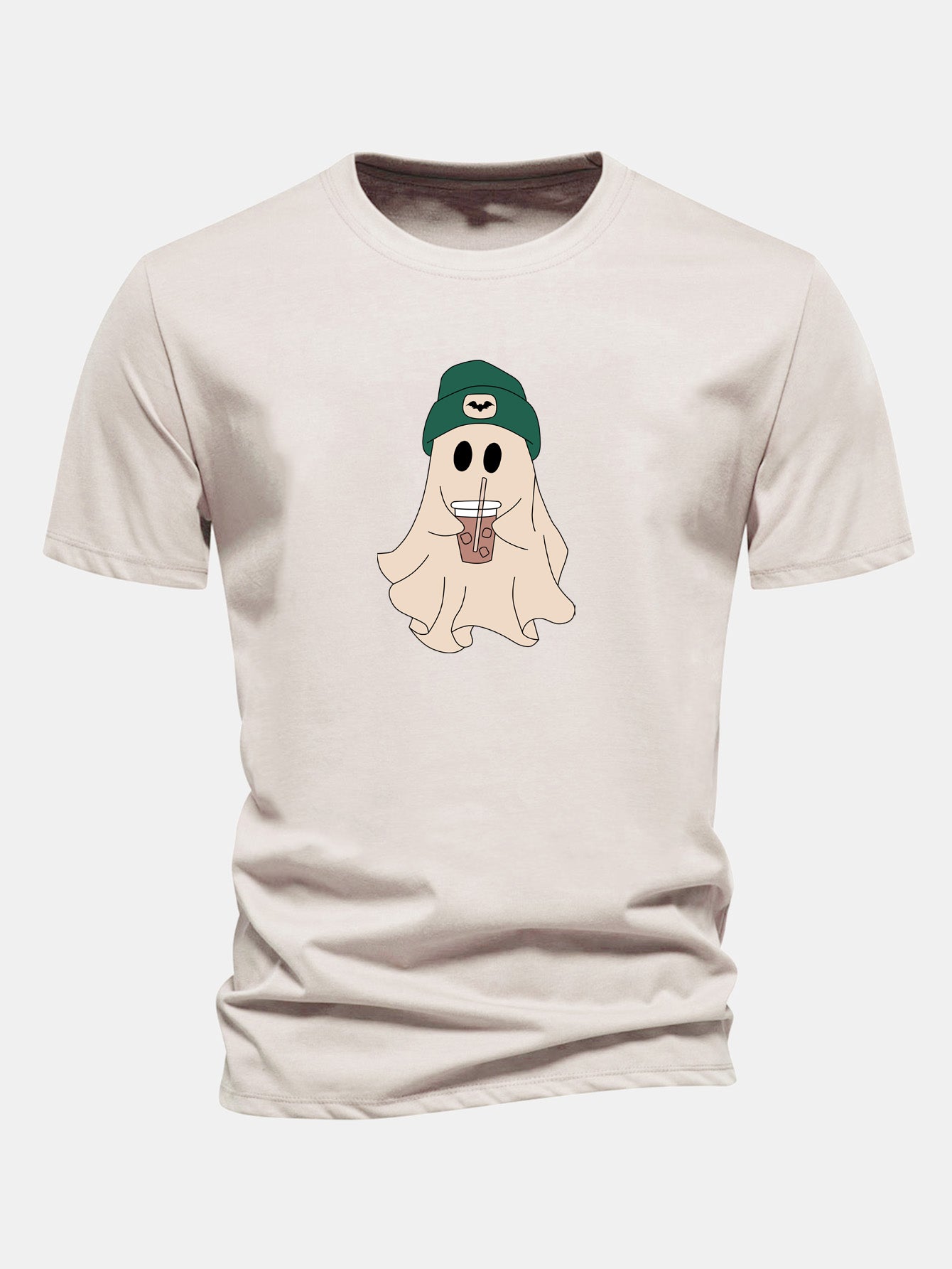 Regular Fit Dark Green Cotton T-Shirt with Ghost Print