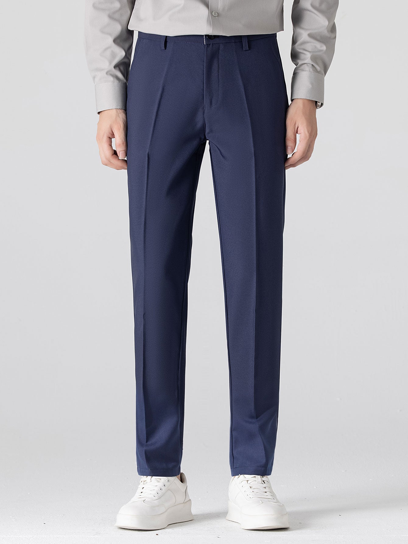 Ribbed Johnny Collar Knit Polo with Contrast Trim & Slim Fit Tapered Trousers
