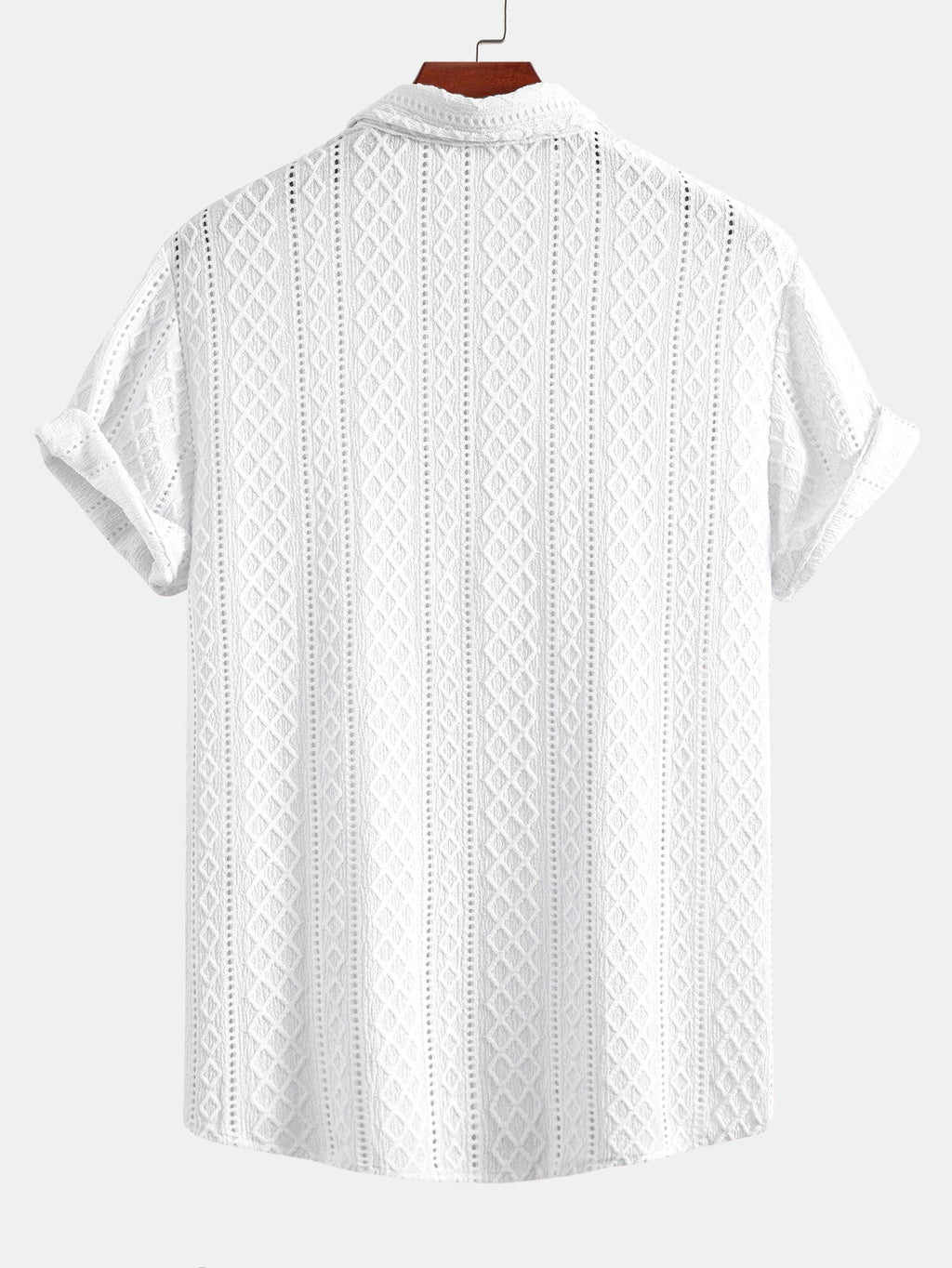 Jacquard Rhombus Button-Up Shirt & Crinkle Textured 5" Drawstring Shorts