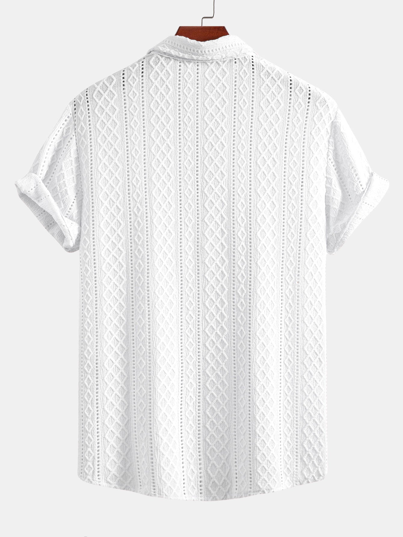 Jacquard Rhombus Button-Up Shirt & Crinkle Textured 5" Drawstring Shorts