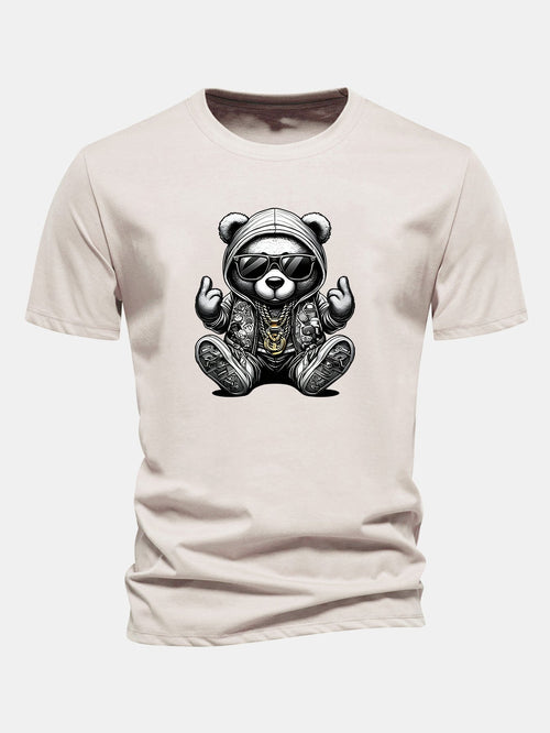 Classic Fit Cotton T-Shirt with Hip Hop Bear Graphic