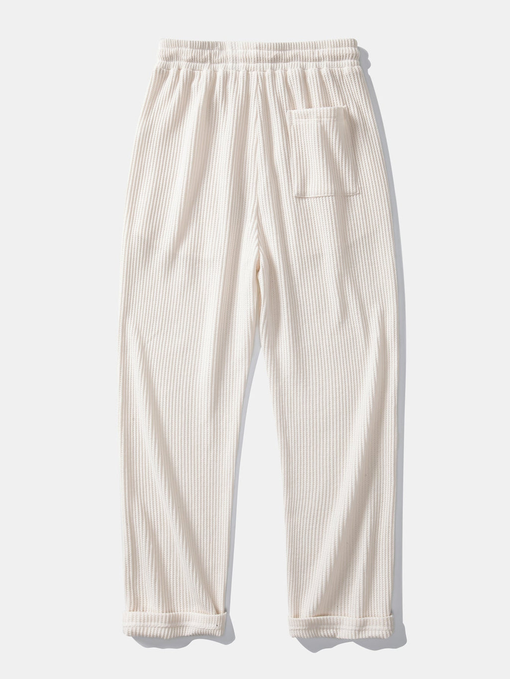 Two-Piece Contrast Waffle Set: T-Shirt with Pocket & Drawstring Knitted Pants