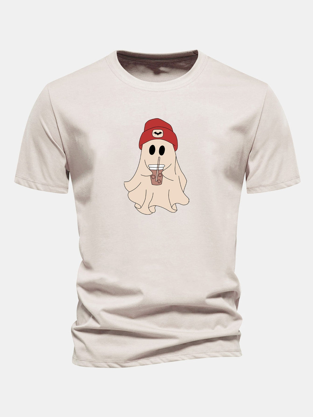Classic Fit Red Cotton T-Shirt with Ghost Print