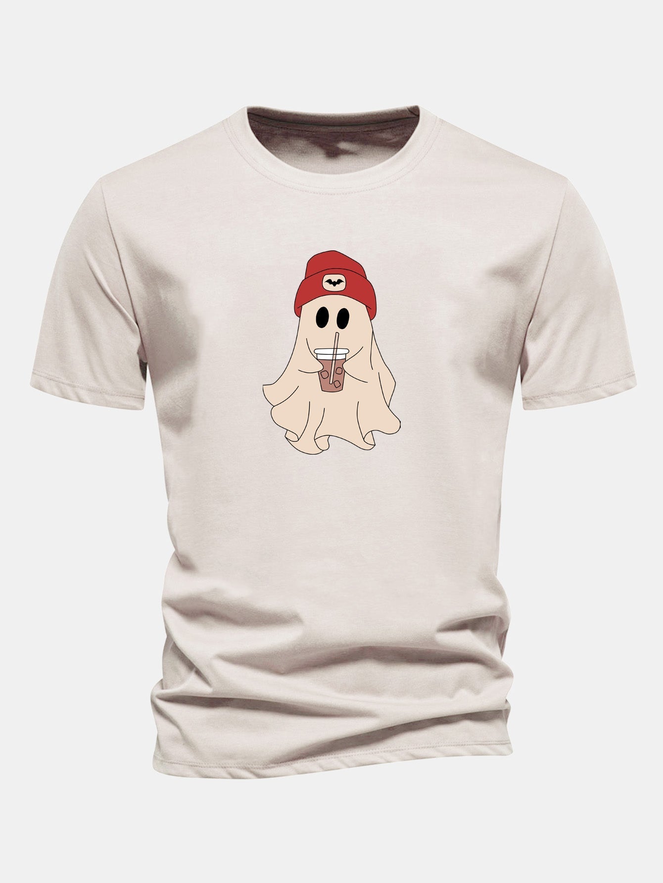 Classic Fit Red Cotton T-Shirt with Ghost Print