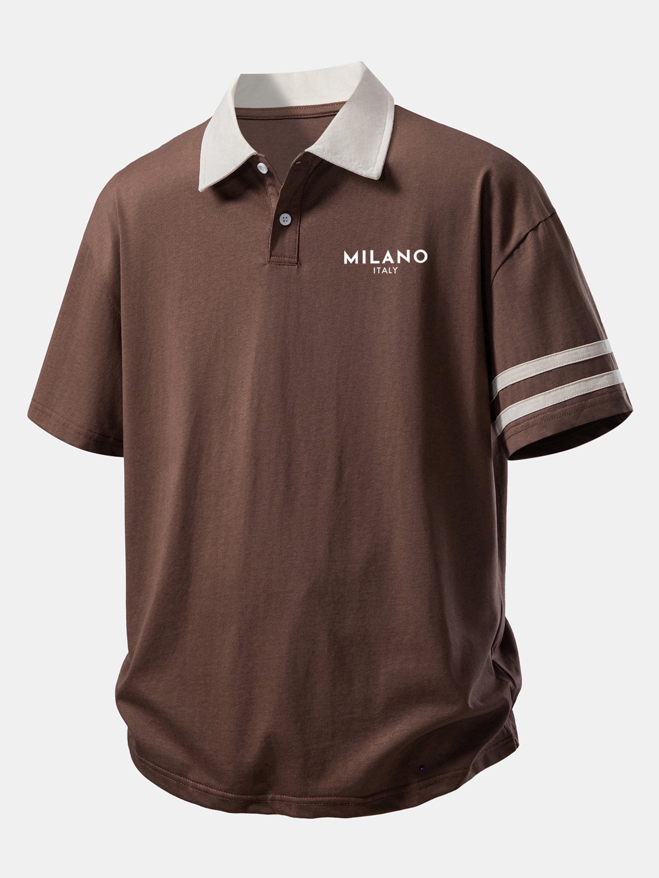 Relaxed Fit Milano Print Polo Shirt with Contrast Collar