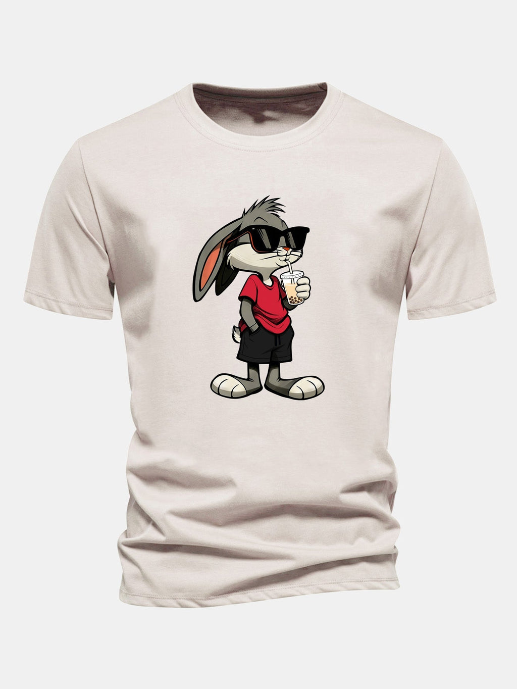 Classic Fit Cotton T-Shirt with Cartoon Rabbit Design