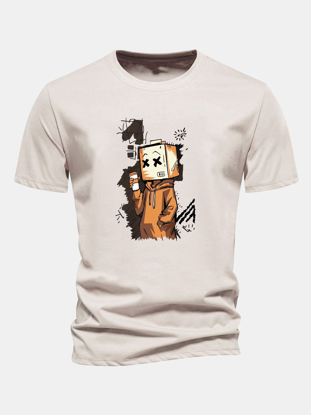 Classic Fit Cotton T-Shirt with Cartoon Box Head Design