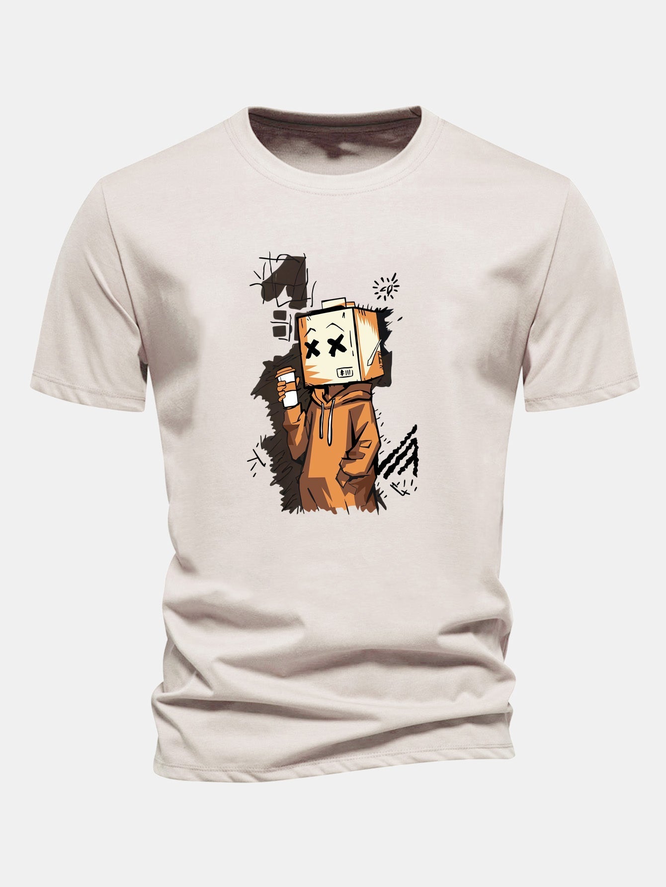 Classic Fit Cotton T-Shirt with Cartoon Box Head Design