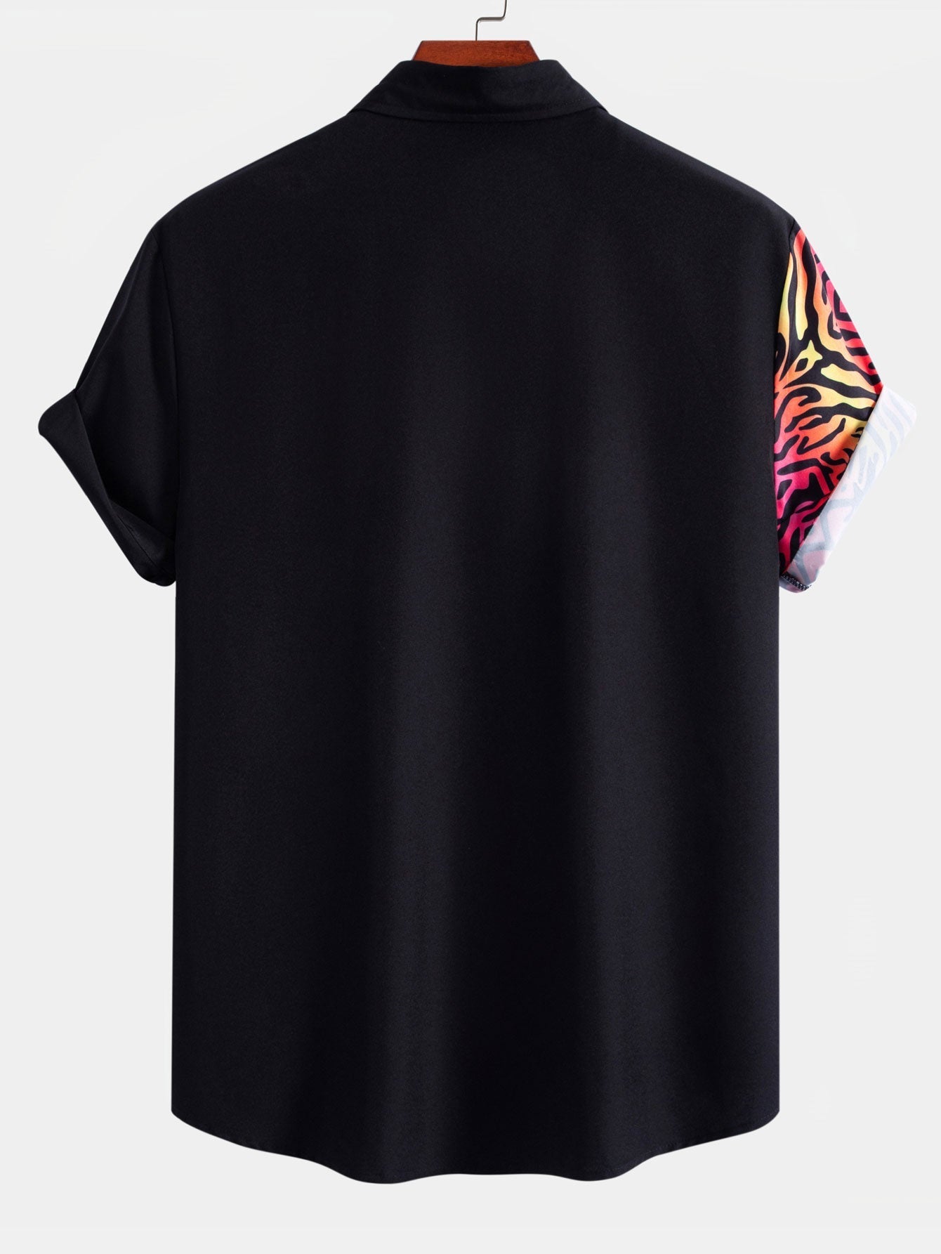 Vibrant Tiger Print Patchwork Button-Up Shirt