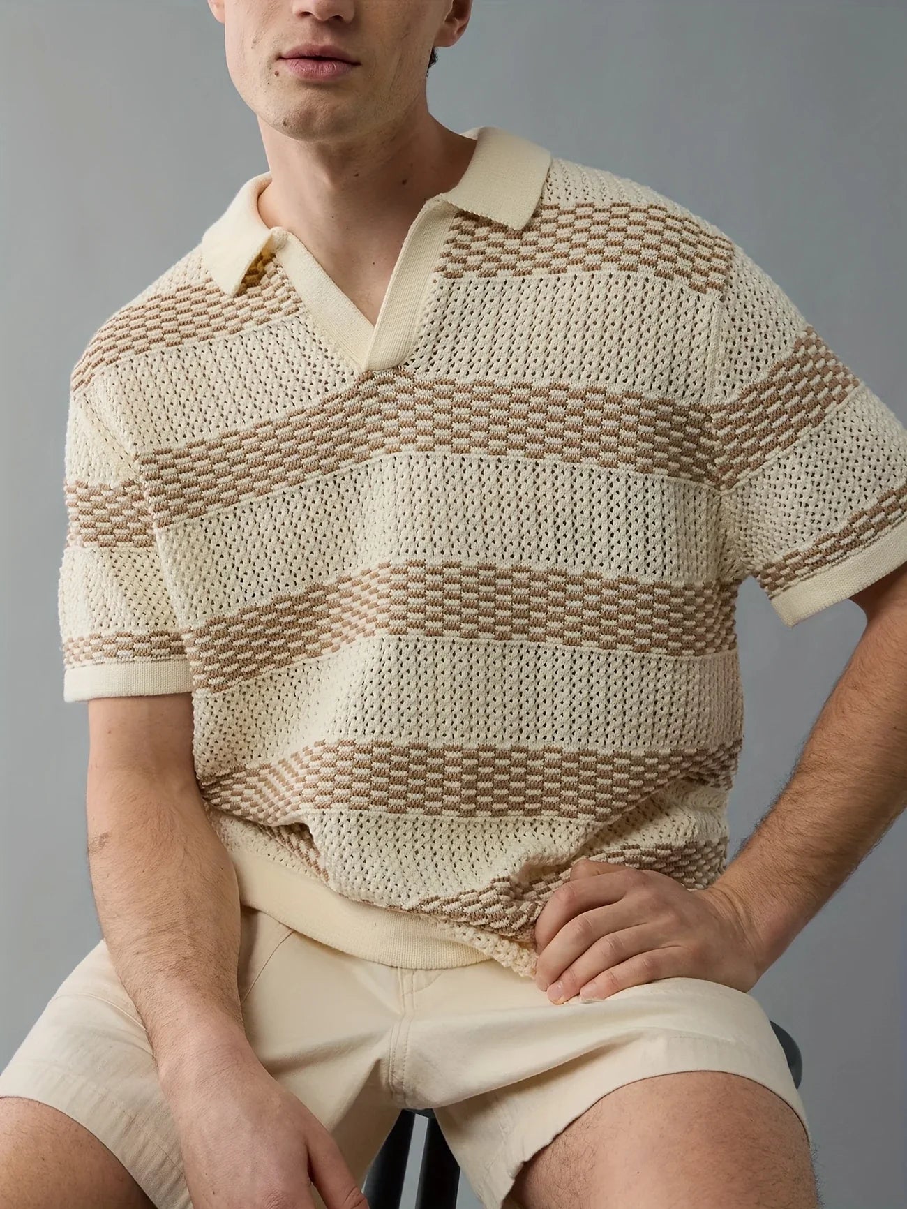 Men's Lightweight Striped Collar Knit Sweater