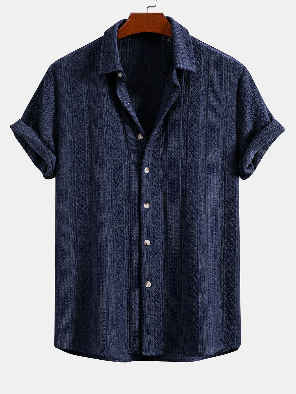 Geometric Patterned Jacquard Button-Up Shirt