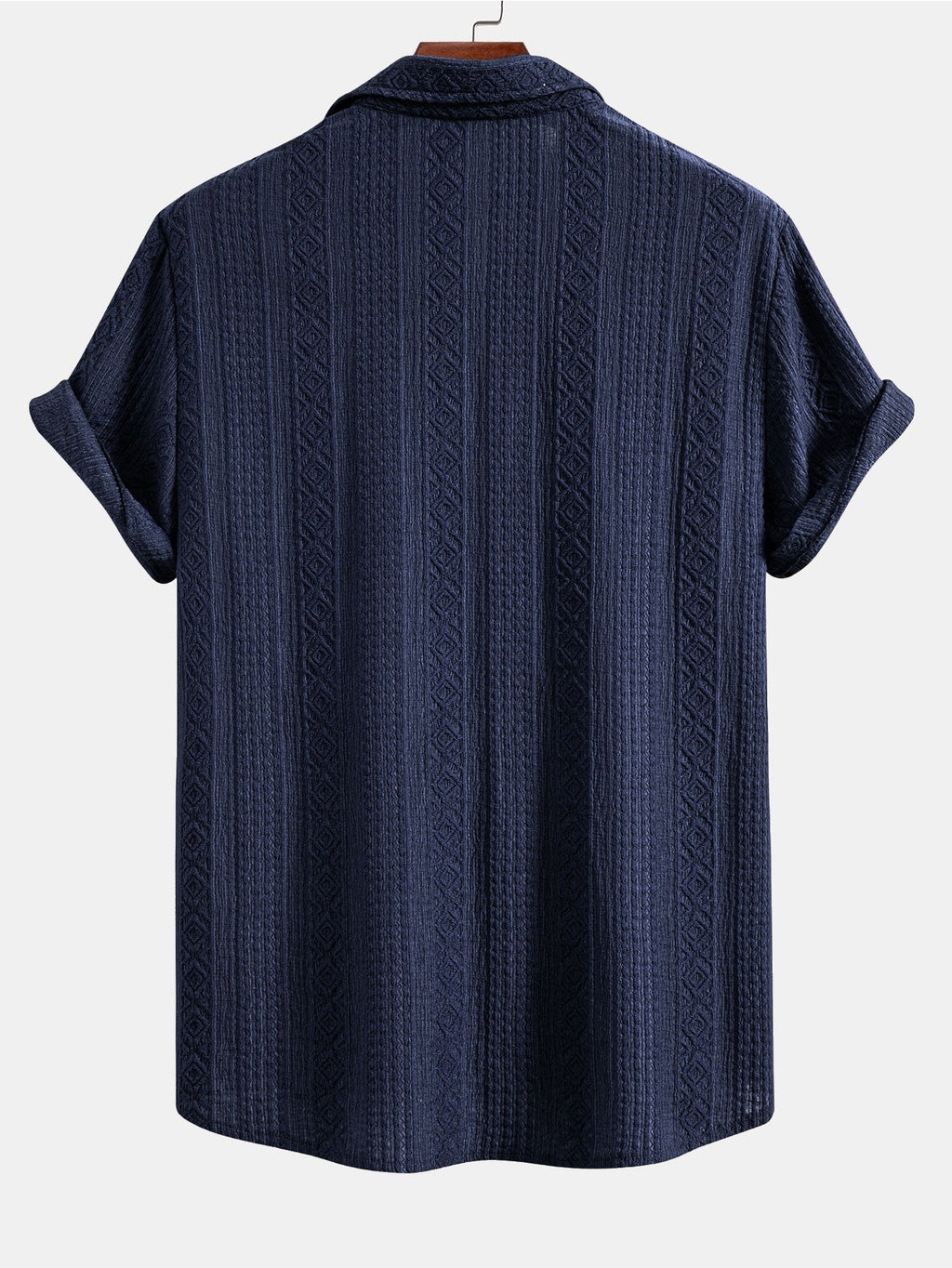 Geometric Jacquard Button-Up Shirt with Crinkle Textured Straight-Leg Pants