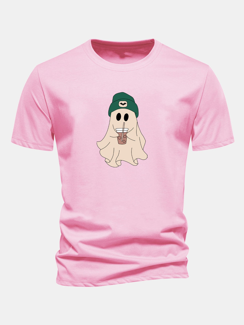 Regular Fit Dark Green Cotton T-Shirt with Ghost Print