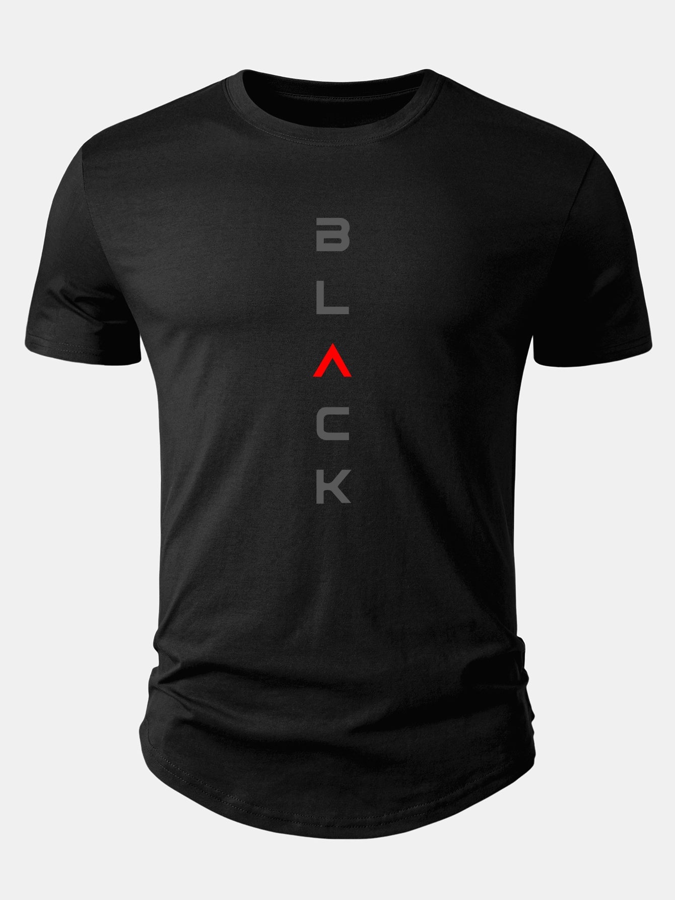 Black Graphic Cotton T-Shirt with Arc Hem