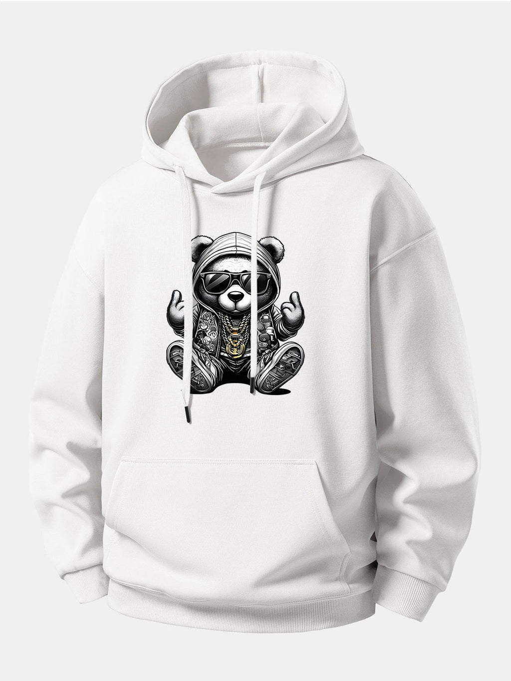 Relaxed Fit Hoodie with Hip Hop Bear Graphic