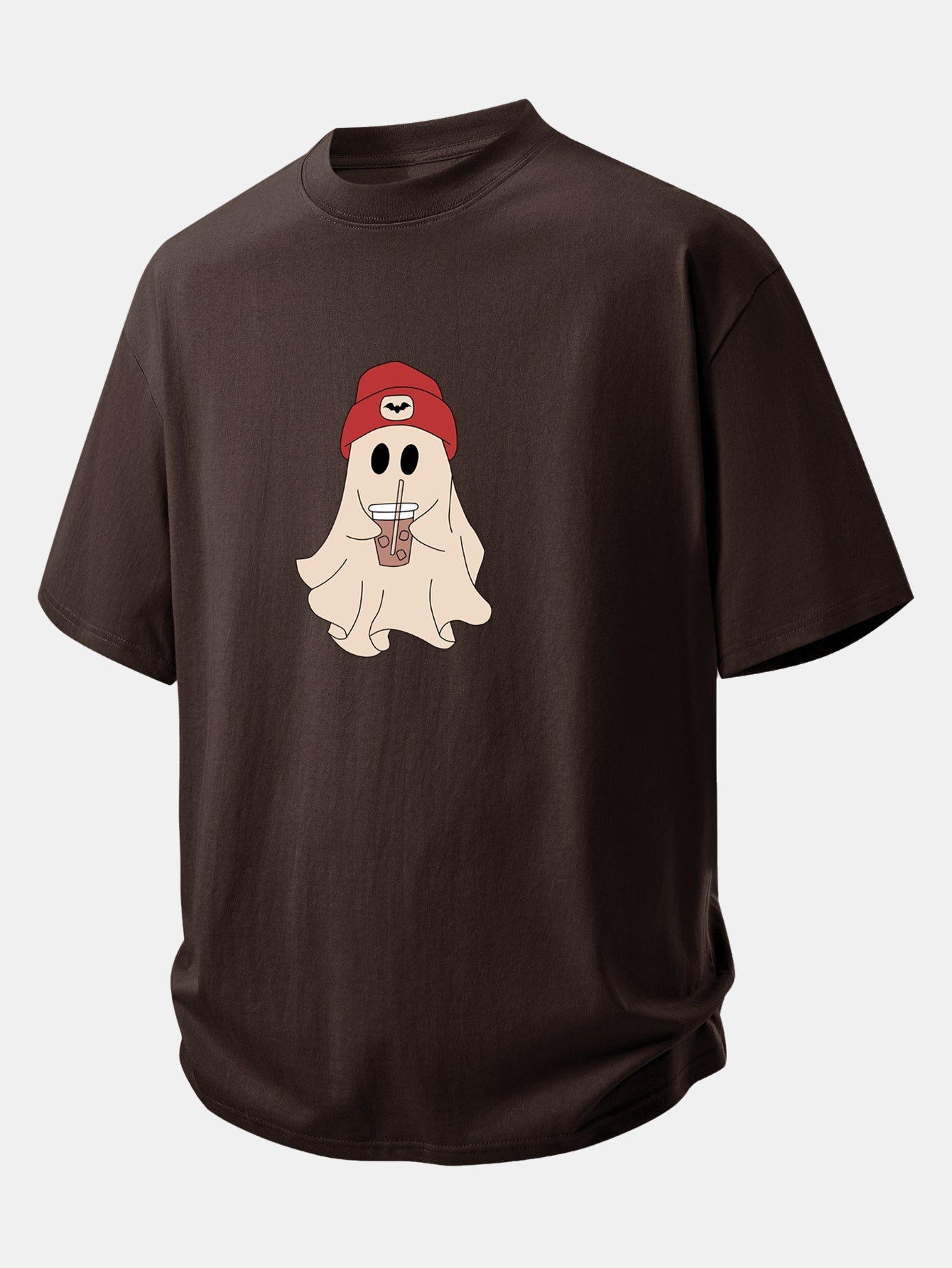 Comfortable Red Ghost Print Cotton T-Shirt
