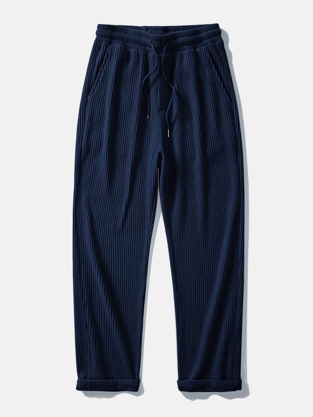 Textured Contrast Johnny Collar Knit Polo with Drawstring Waffle Knit Pants
