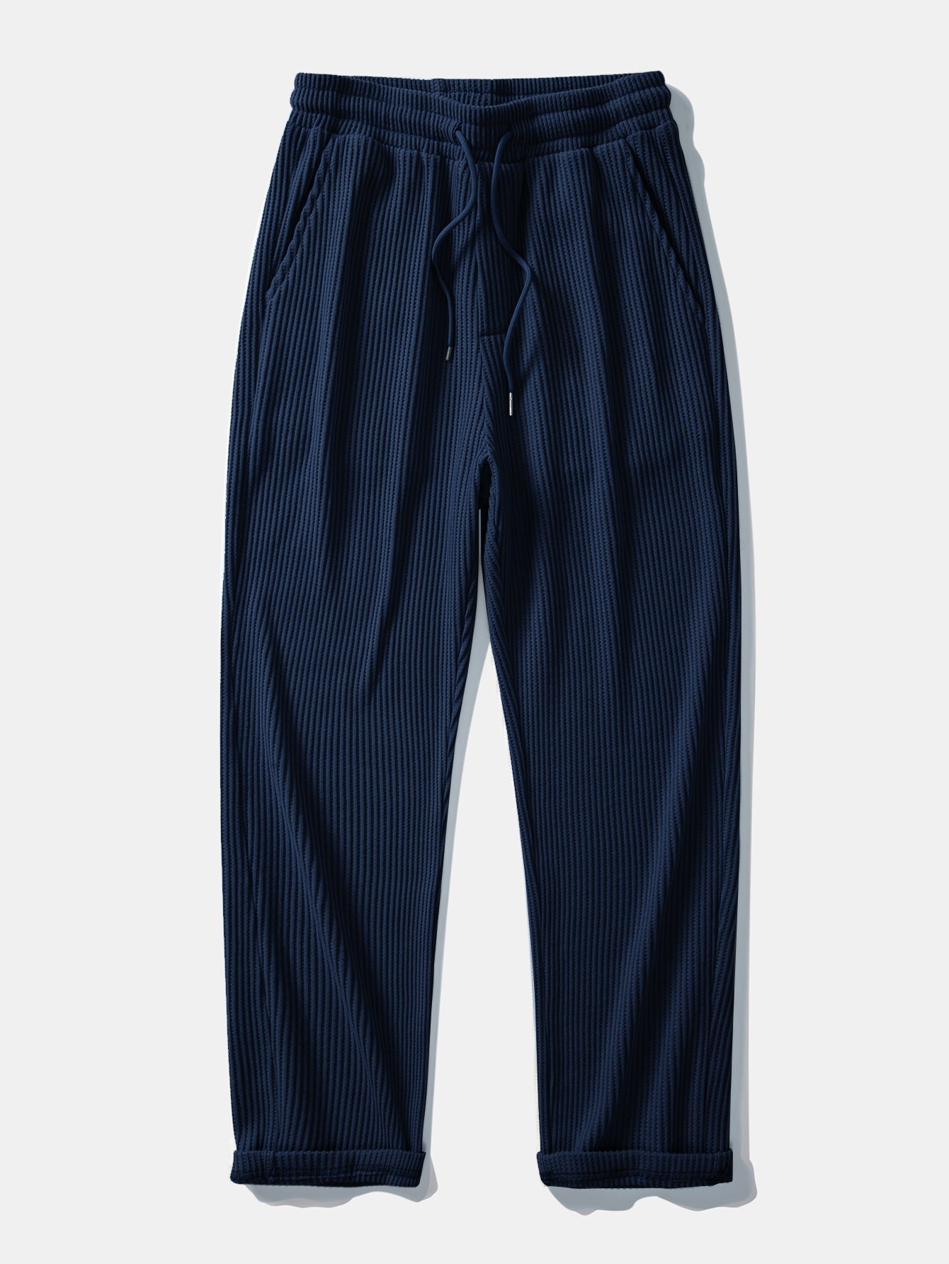 Textured Contrast Johnny Collar Knit Polo with Drawstring Waffle Knit Pants