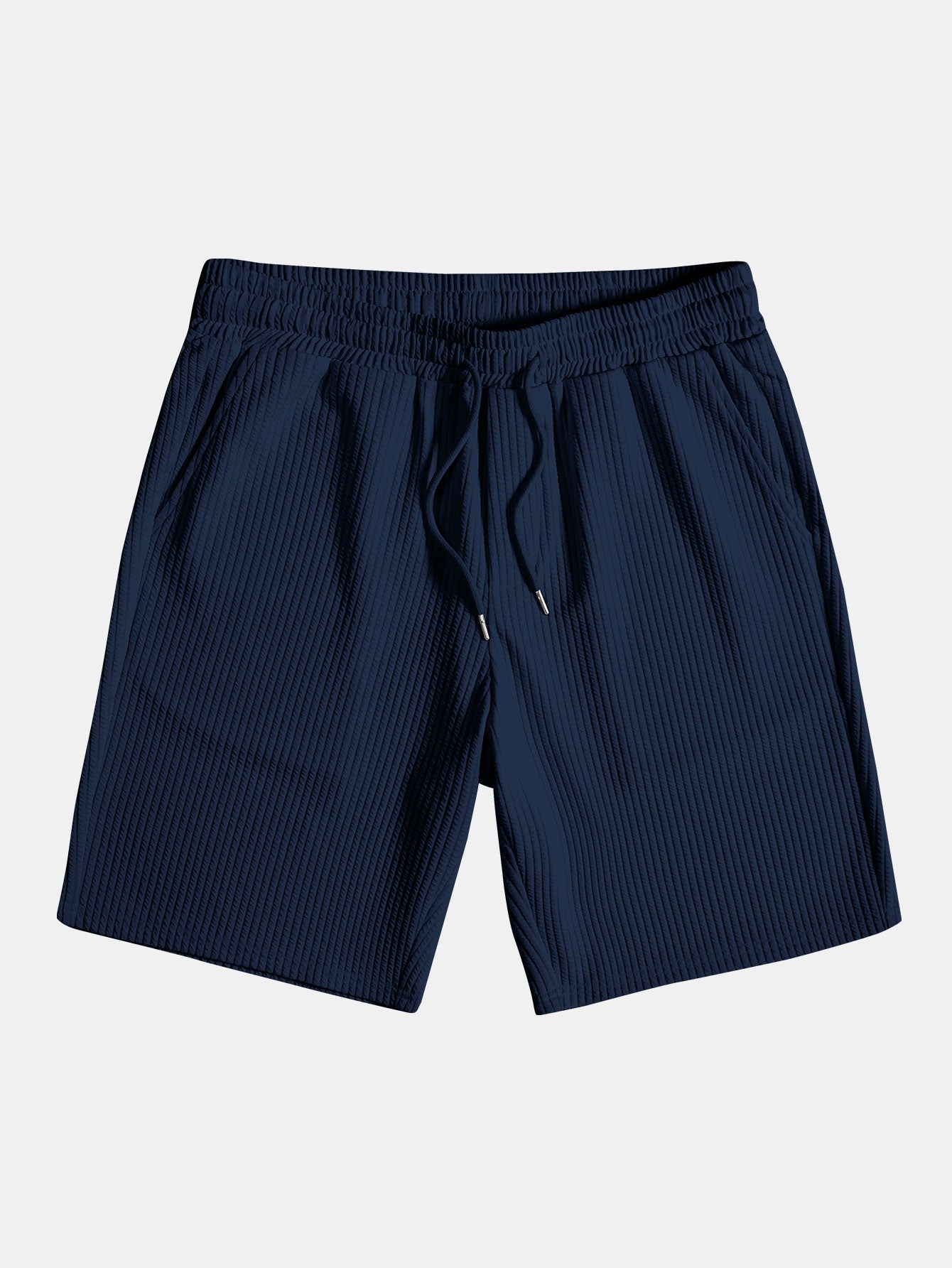 Ribbed Button-Up Shirt with Contrast Details & Drawstring Ribbed Shorts