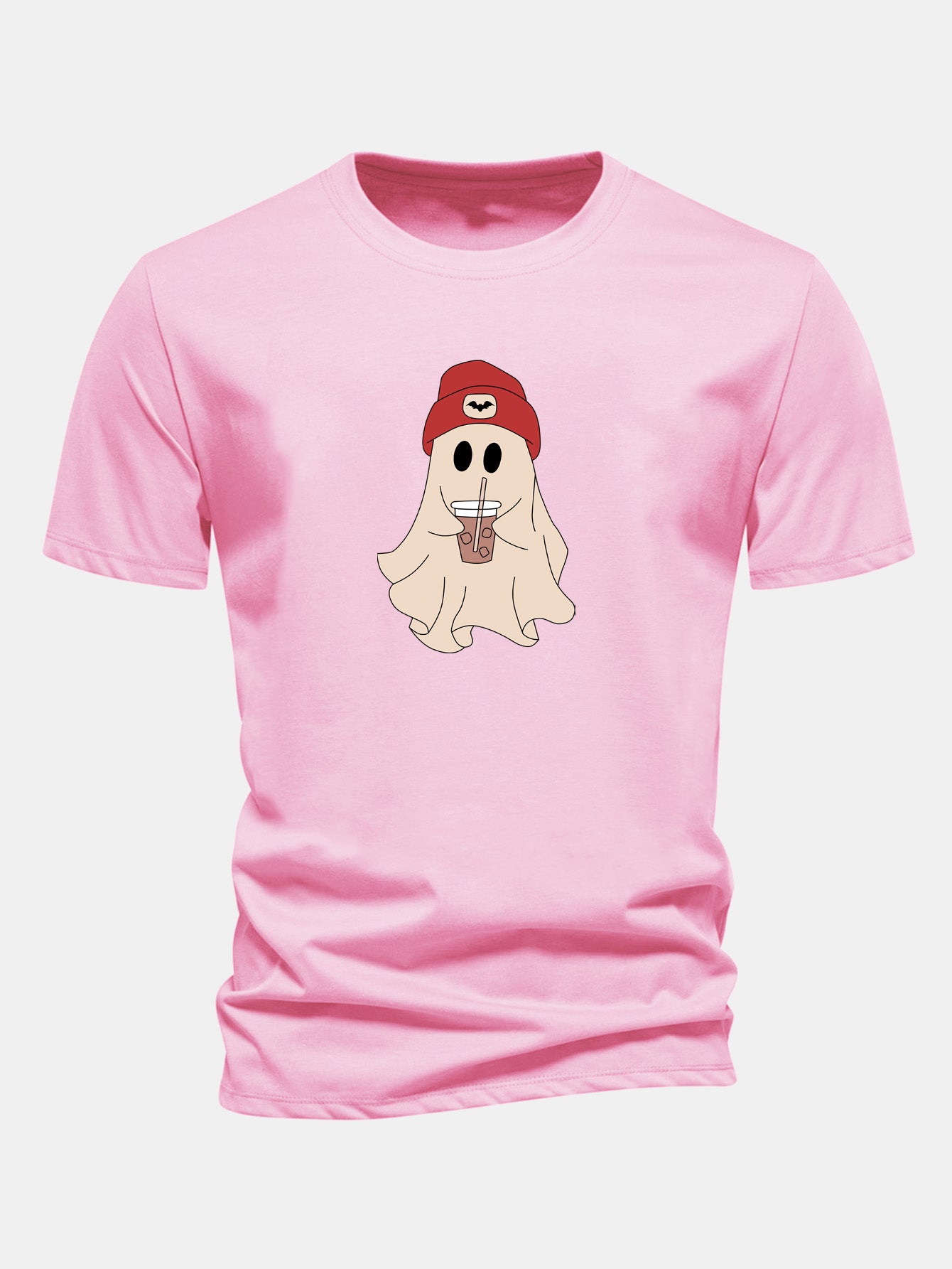 Classic Fit Red Cotton T-Shirt with Ghost Print