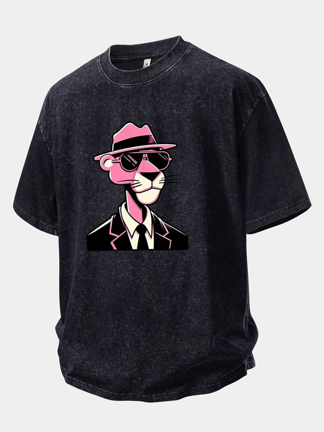 Distressed Pink Panther Print Drop Shoulder T-Shirt for Gentlemen