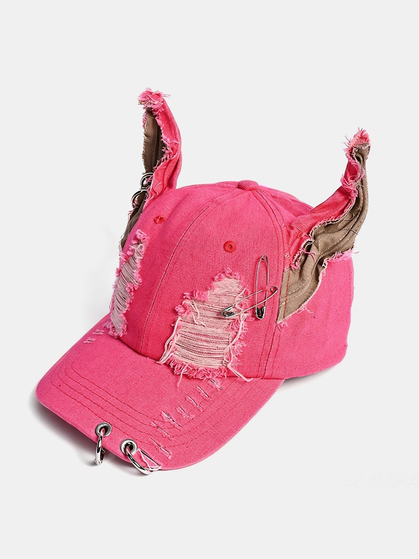 Gothic Western Distressed Denim Cap with Metal Accents