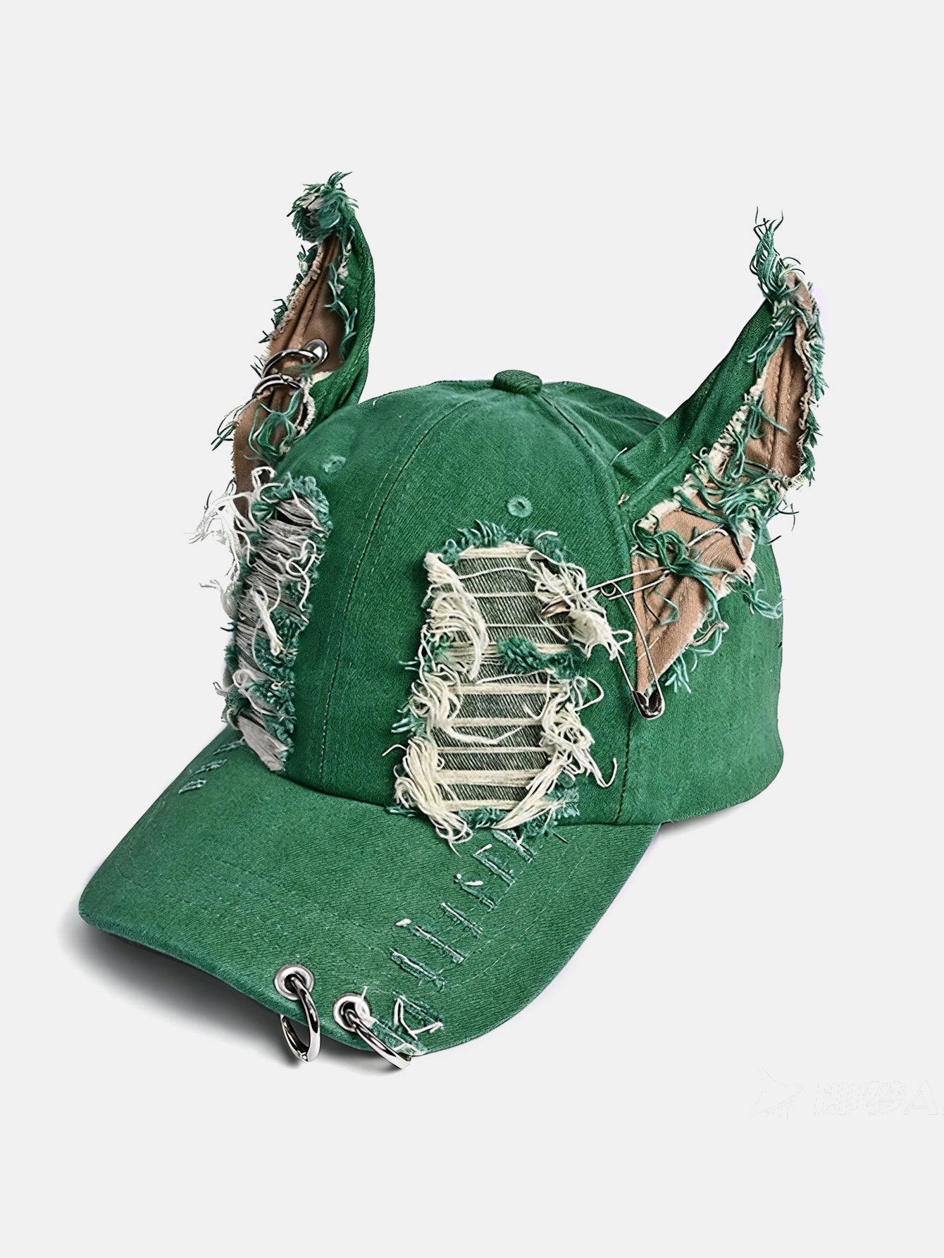 Gothic Western Distressed Denim Cap with Metal Accents