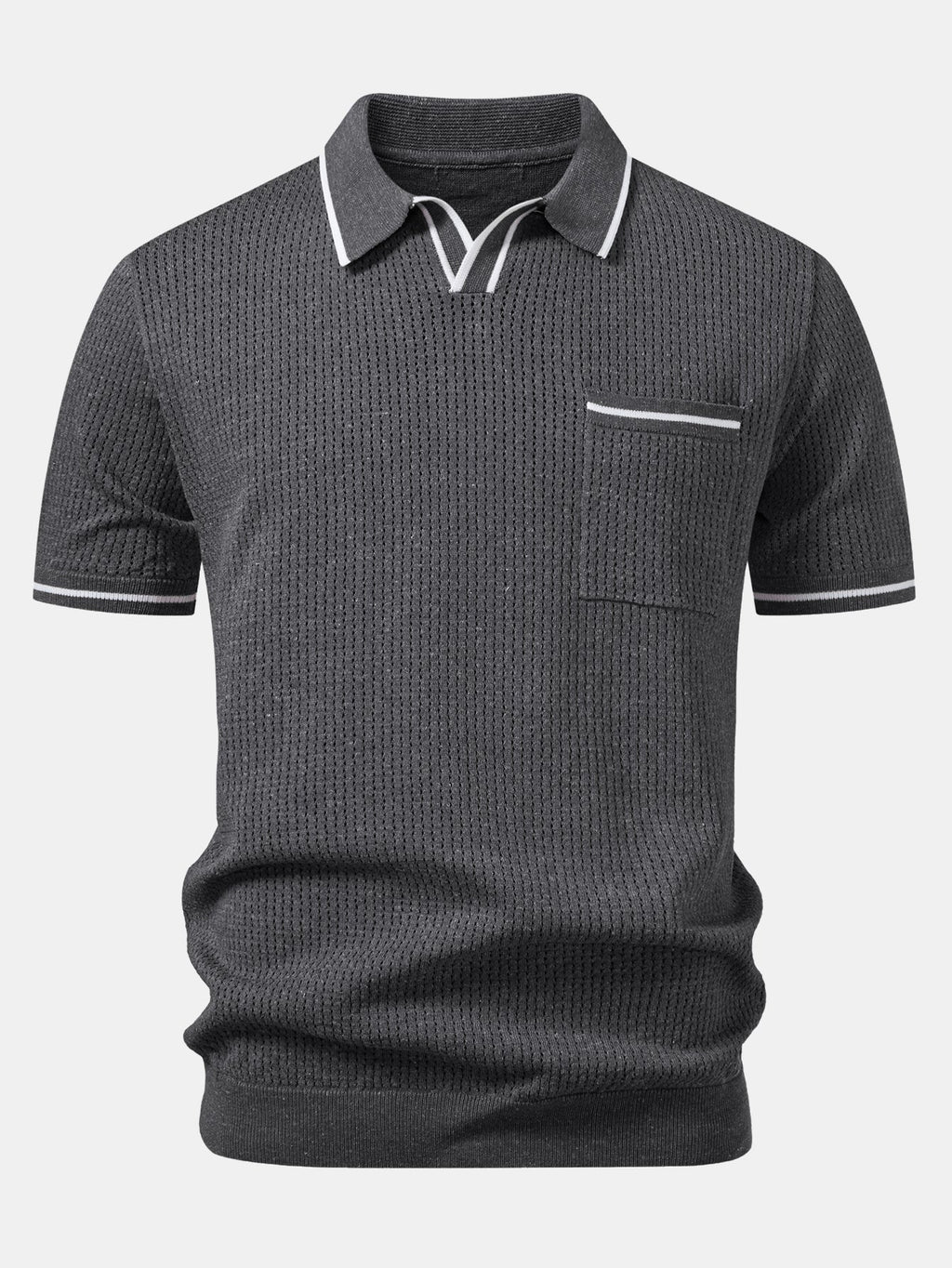 Johnny Collar Knit Polo with Contrast Stripe Trim and Pocket