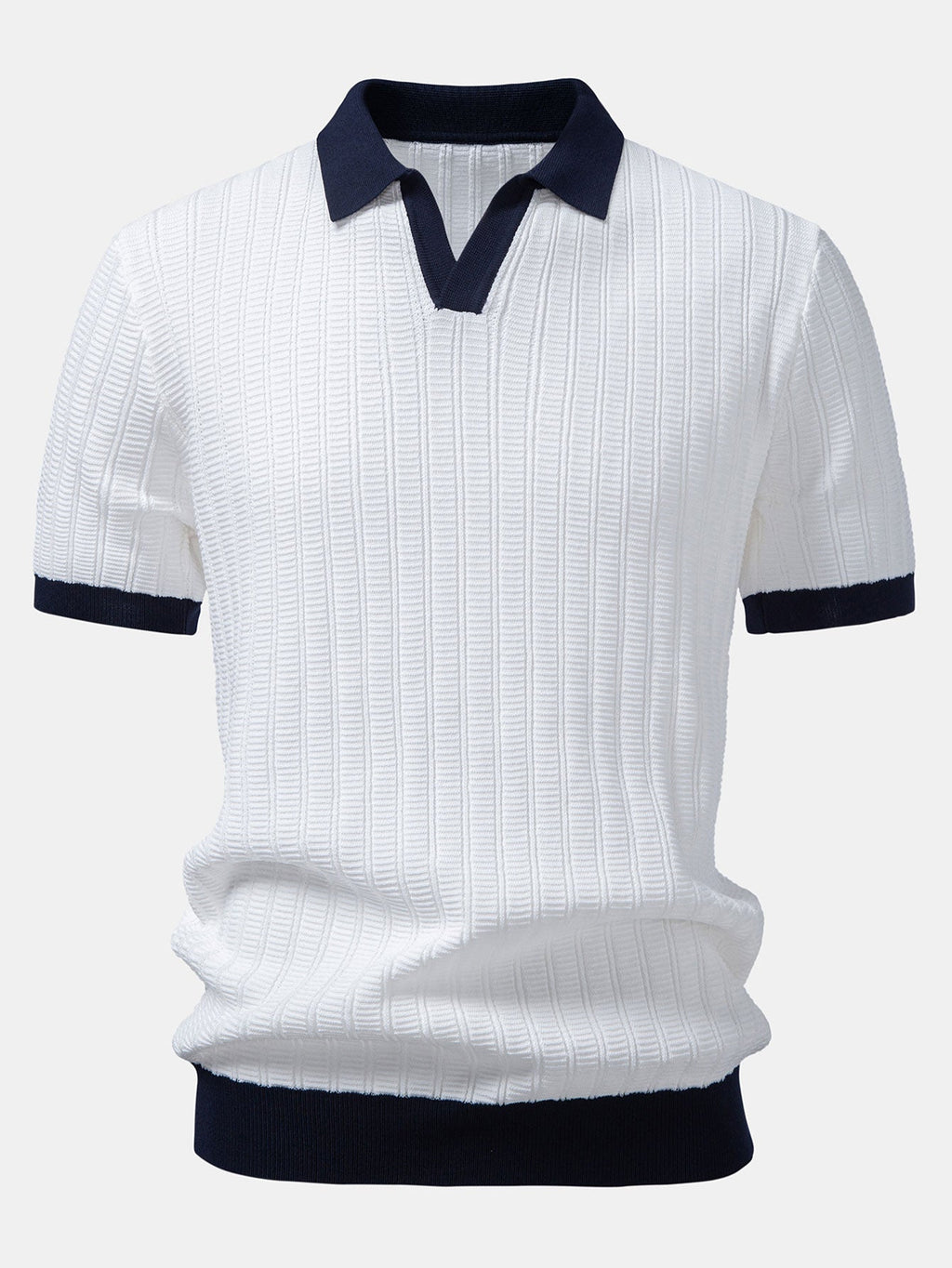 Textured Contrast Johnny Collar Knit Polo with Drawstring Waffle Knit Pants