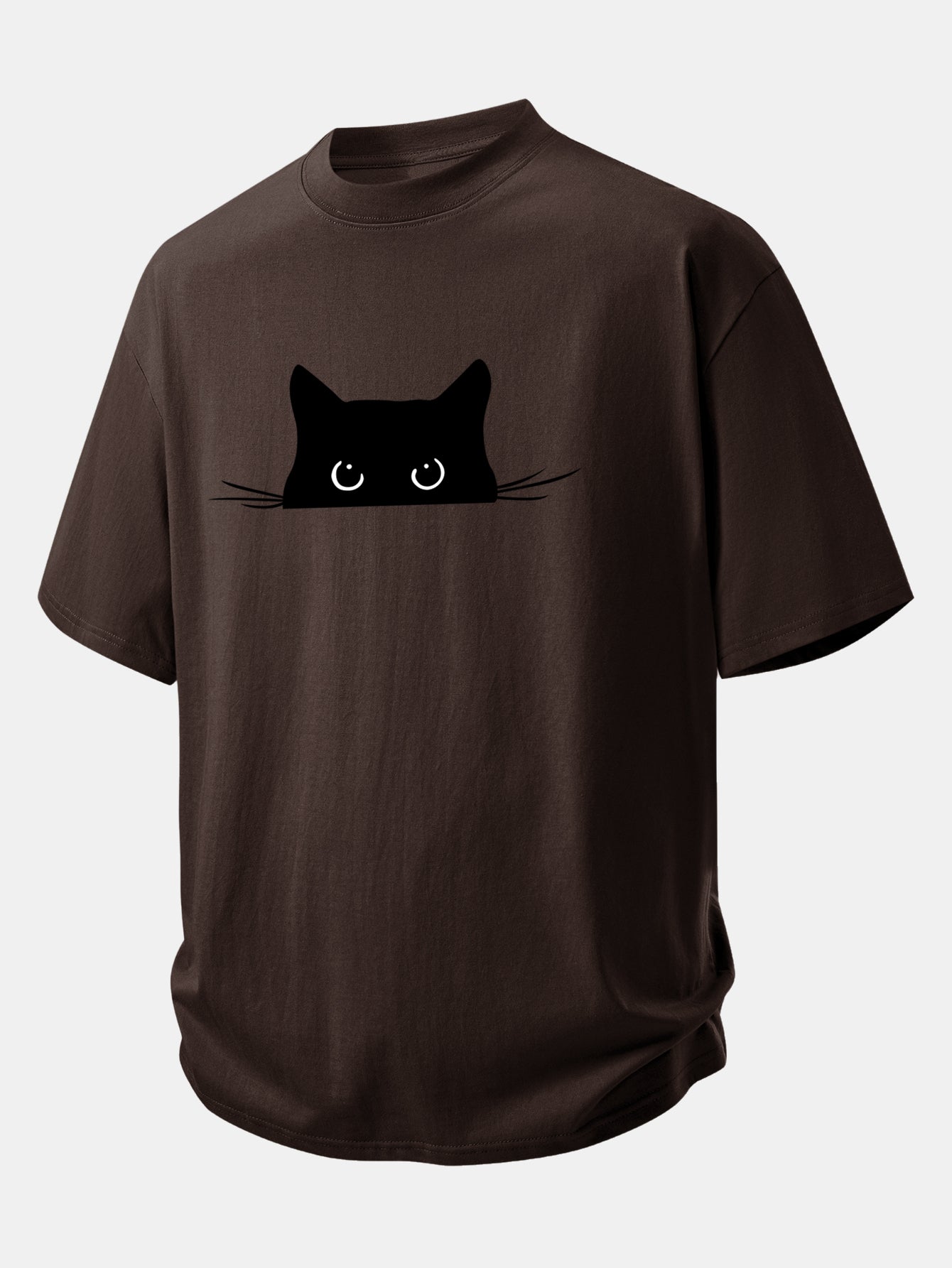 Comfortable Black Cat Print Cotton Tee
