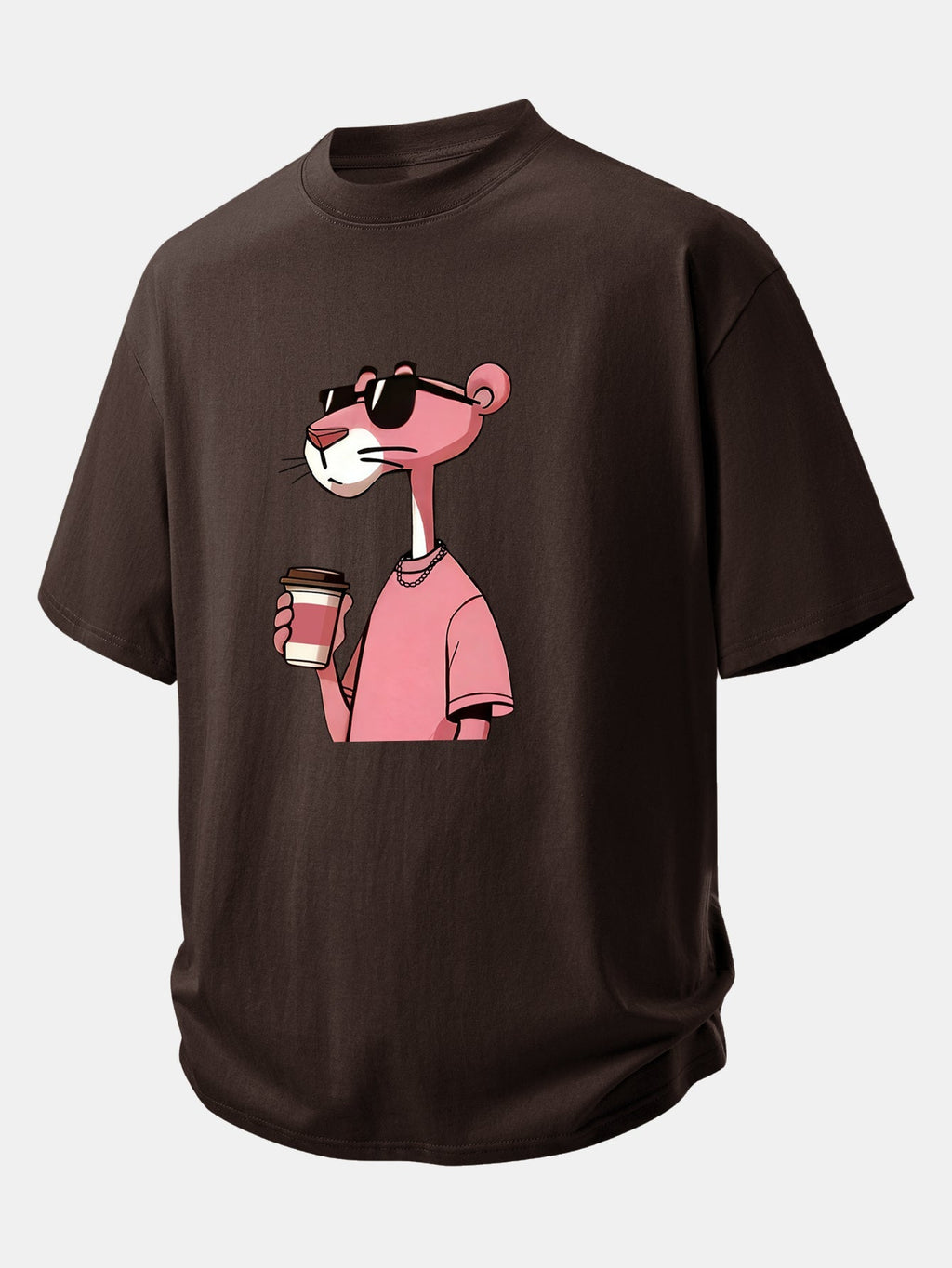 Casual Fit Pink Panther Coffee Print Cotton Tee