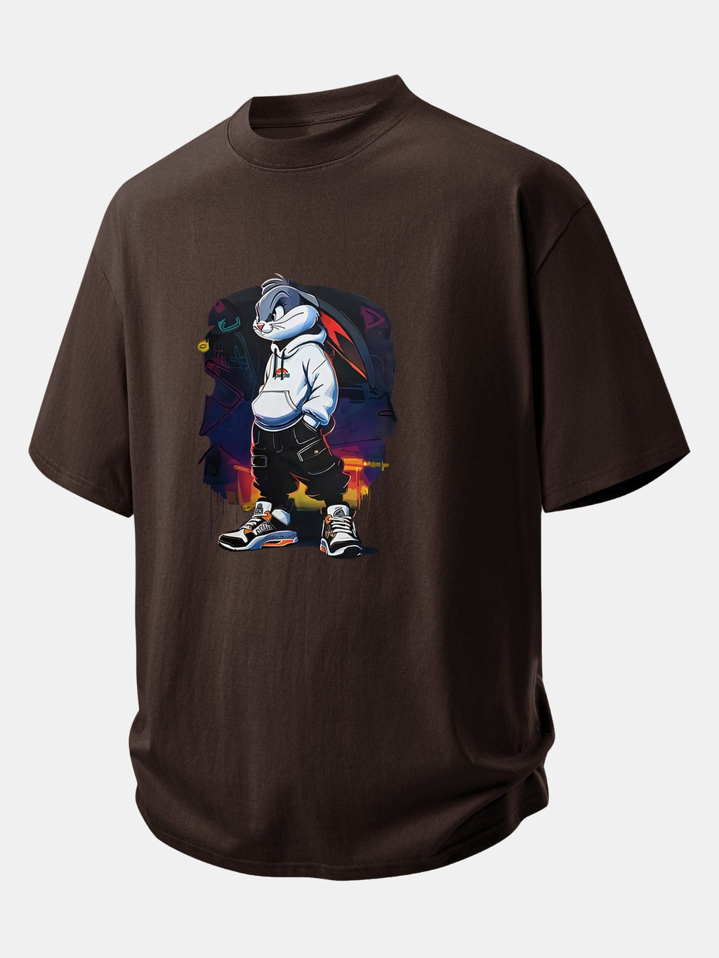 Casual Cartoon Rabbit Graphic Cotton Tee