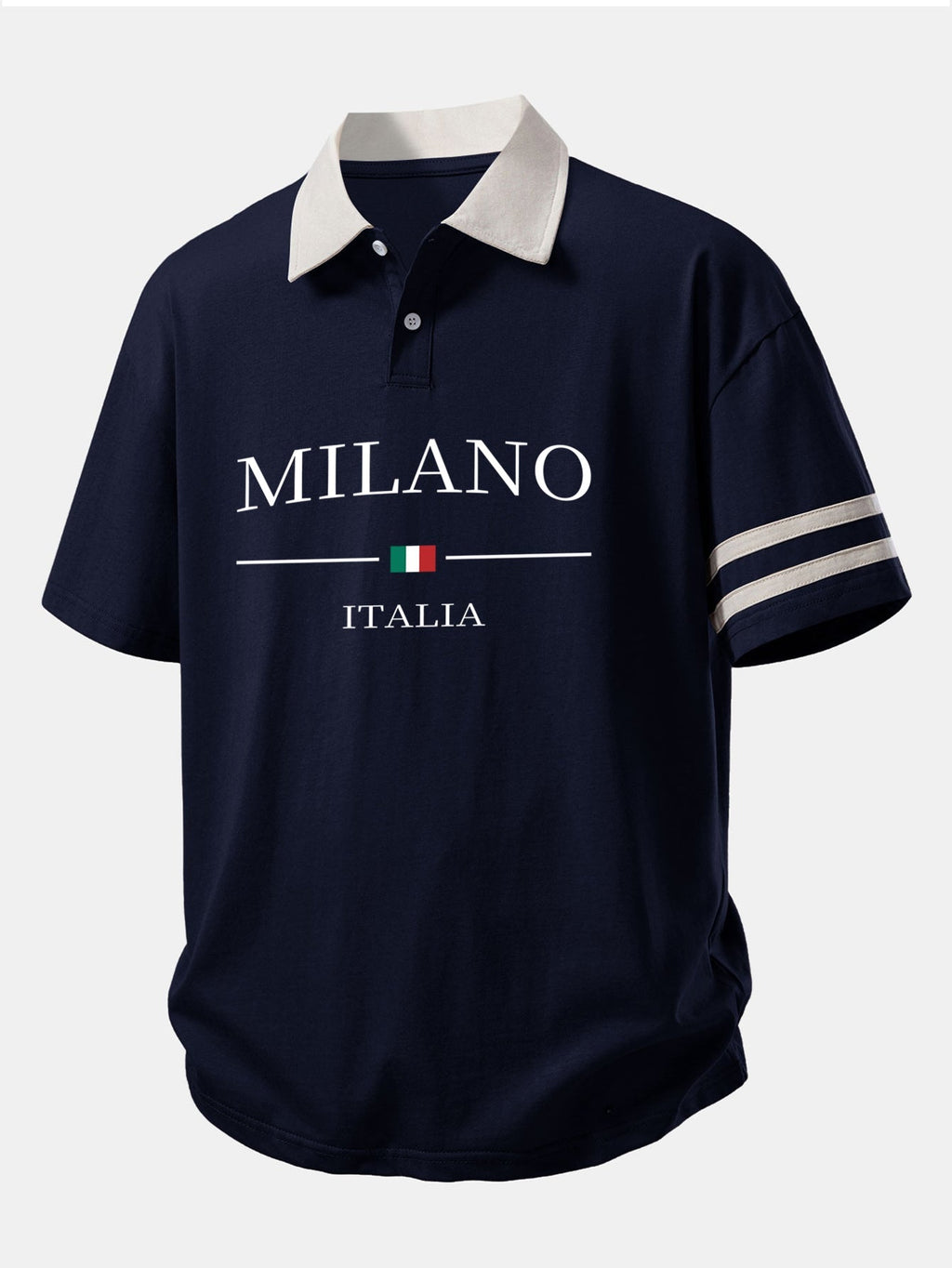 Relaxed Fit Milano Print Polo Shirt with Contrast Collar