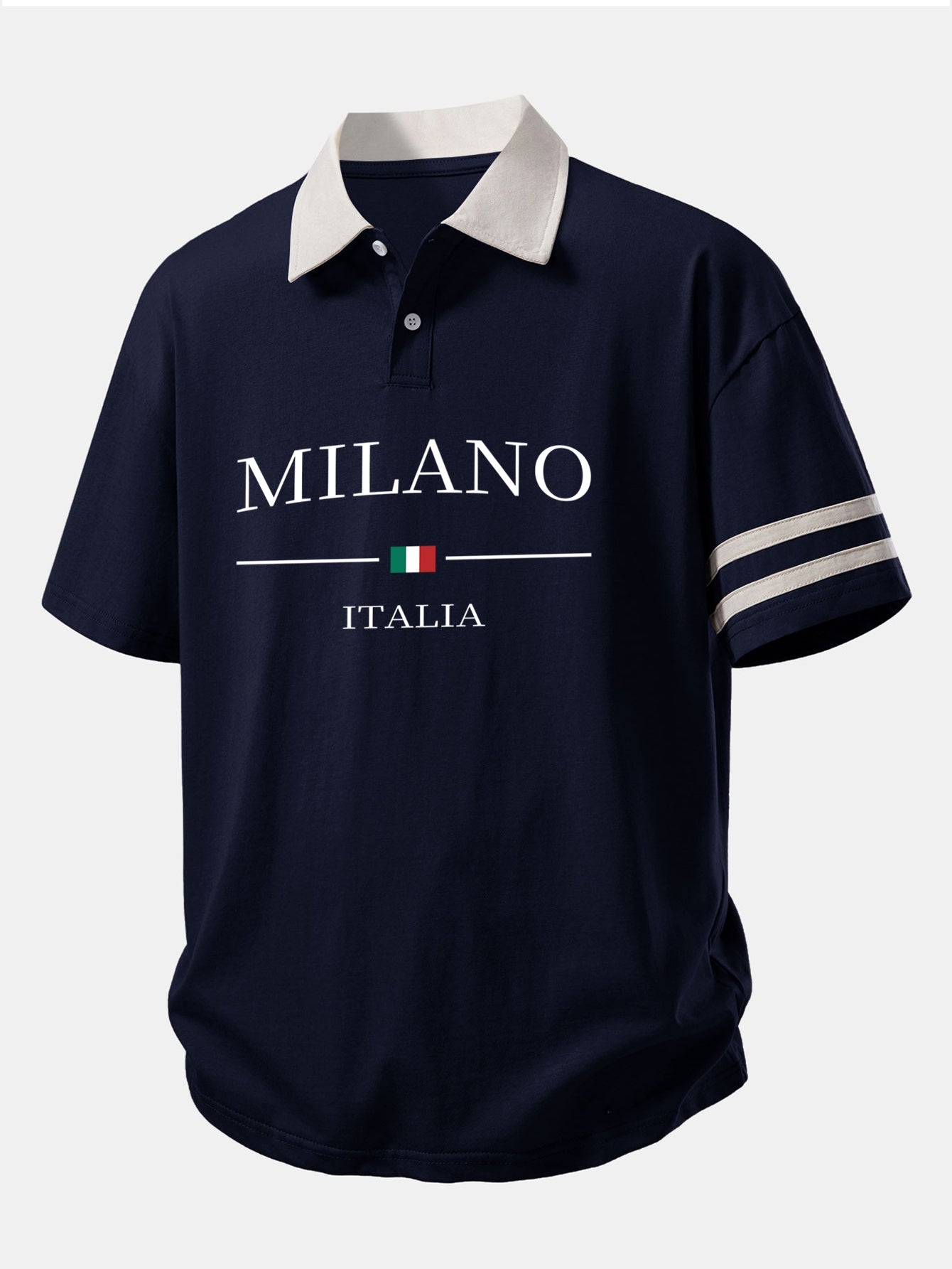 Relaxed Fit Milano Print Polo Shirt with Contrast Collar