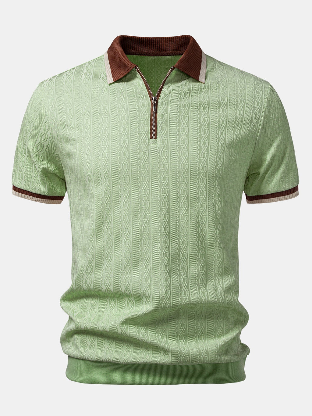 Textured Knit Polo with Contrast Trim & Slim Fit Tapered Trousers