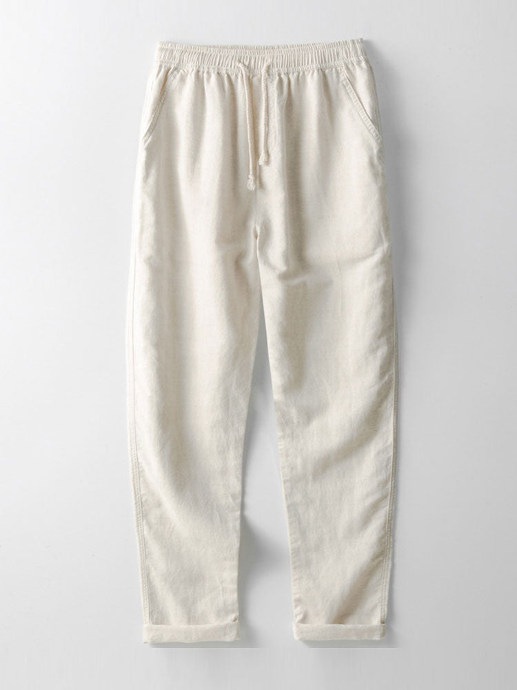 Geometric Jacquard Button-Up Shirt with Straight-Leg Linen Trousers