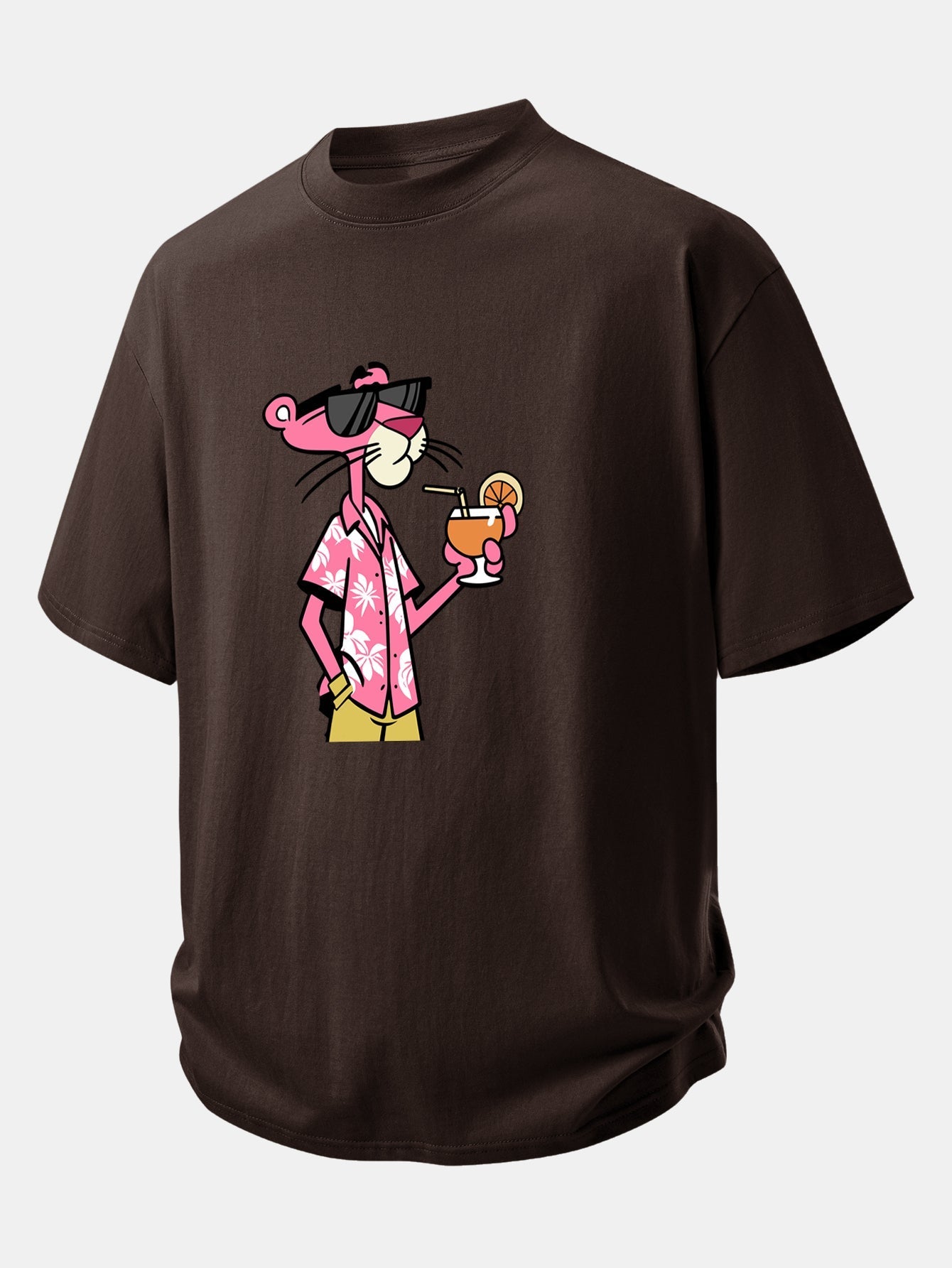 Relaxed Fit Pink Panther Print Cotton Tee for Vacation