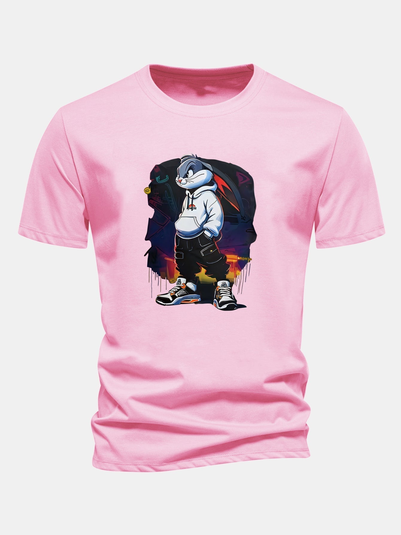 Classic Fit Cotton T-Shirt with Cartoon Rabbit Design