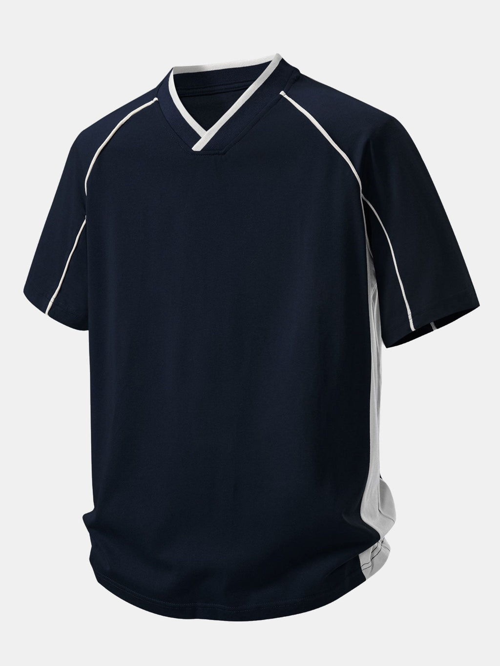 V-Neck Raglan T-Shirt with Contrast Piping