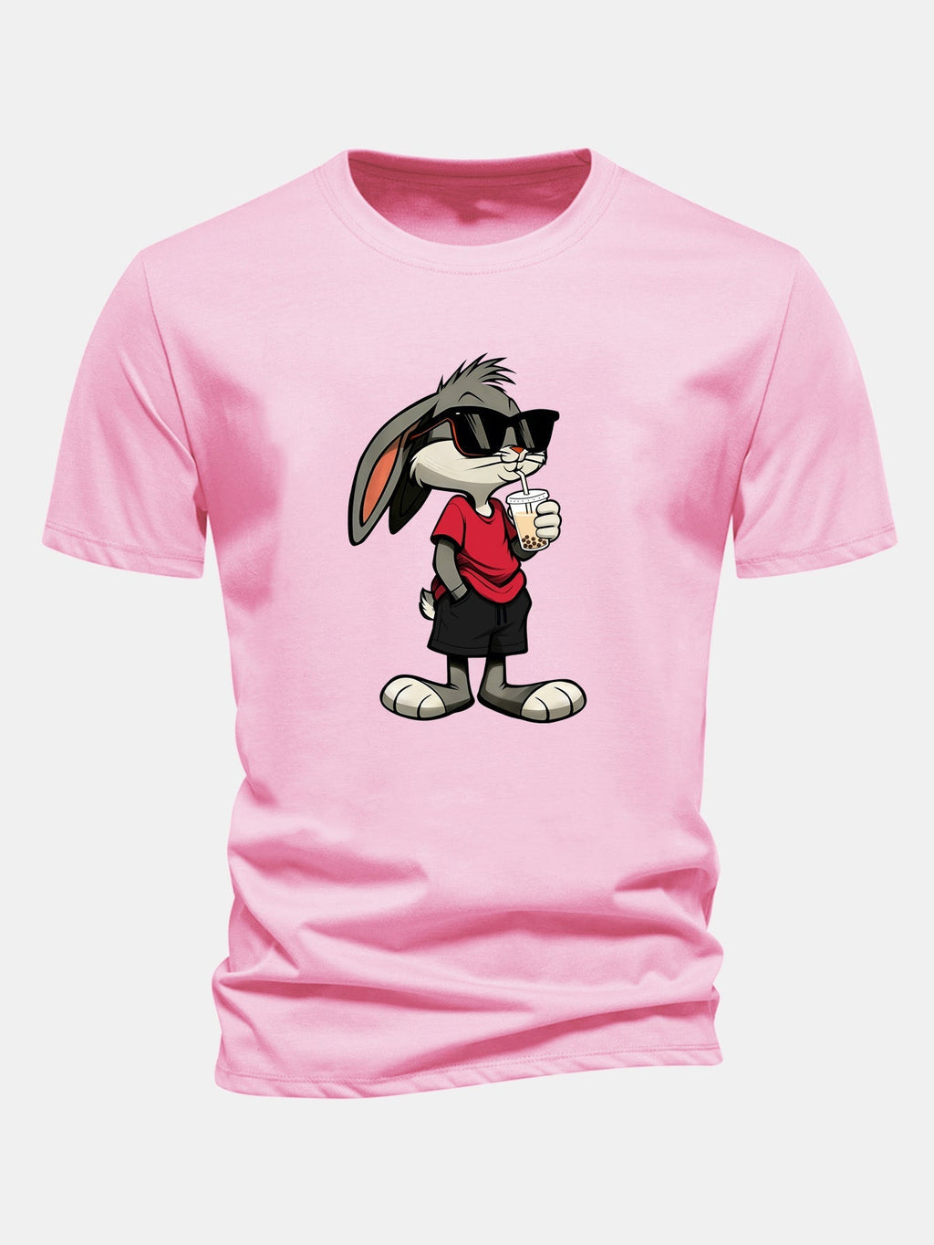 Classic Fit Cotton T-Shirt with Cartoon Rabbit Design