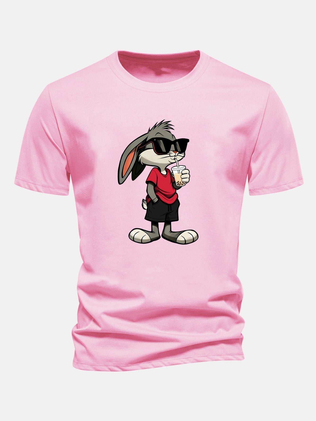 Classic Fit Cotton T-Shirt with Cartoon Rabbit Design