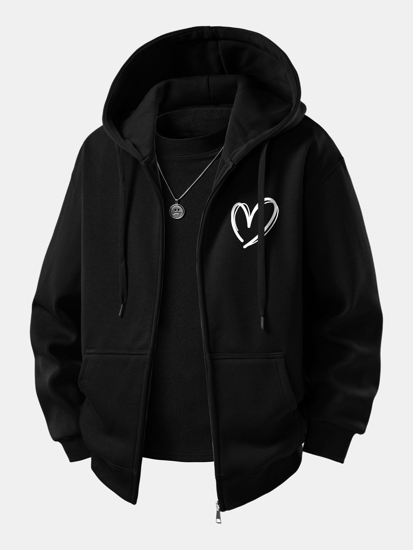 Heart Pattern Zip-Up Hoodie