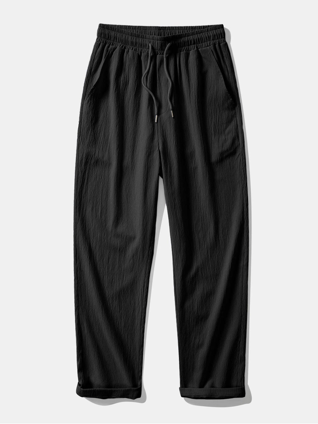 Geometric Jacquard Button-Up Shirt with Crinkle Textured Straight-Leg Pants